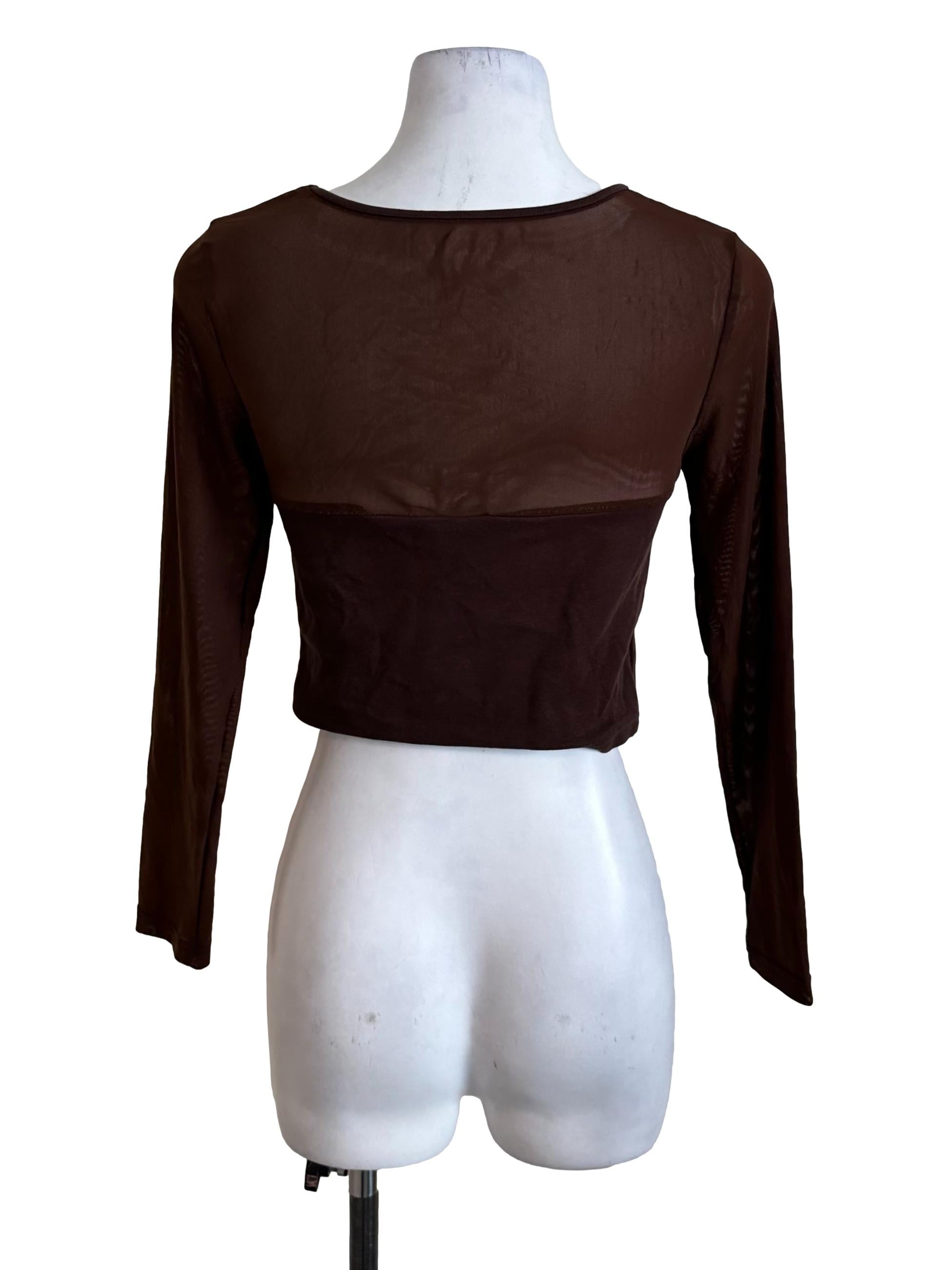 Mocha Brown Mesh Net Long Sleeve Top