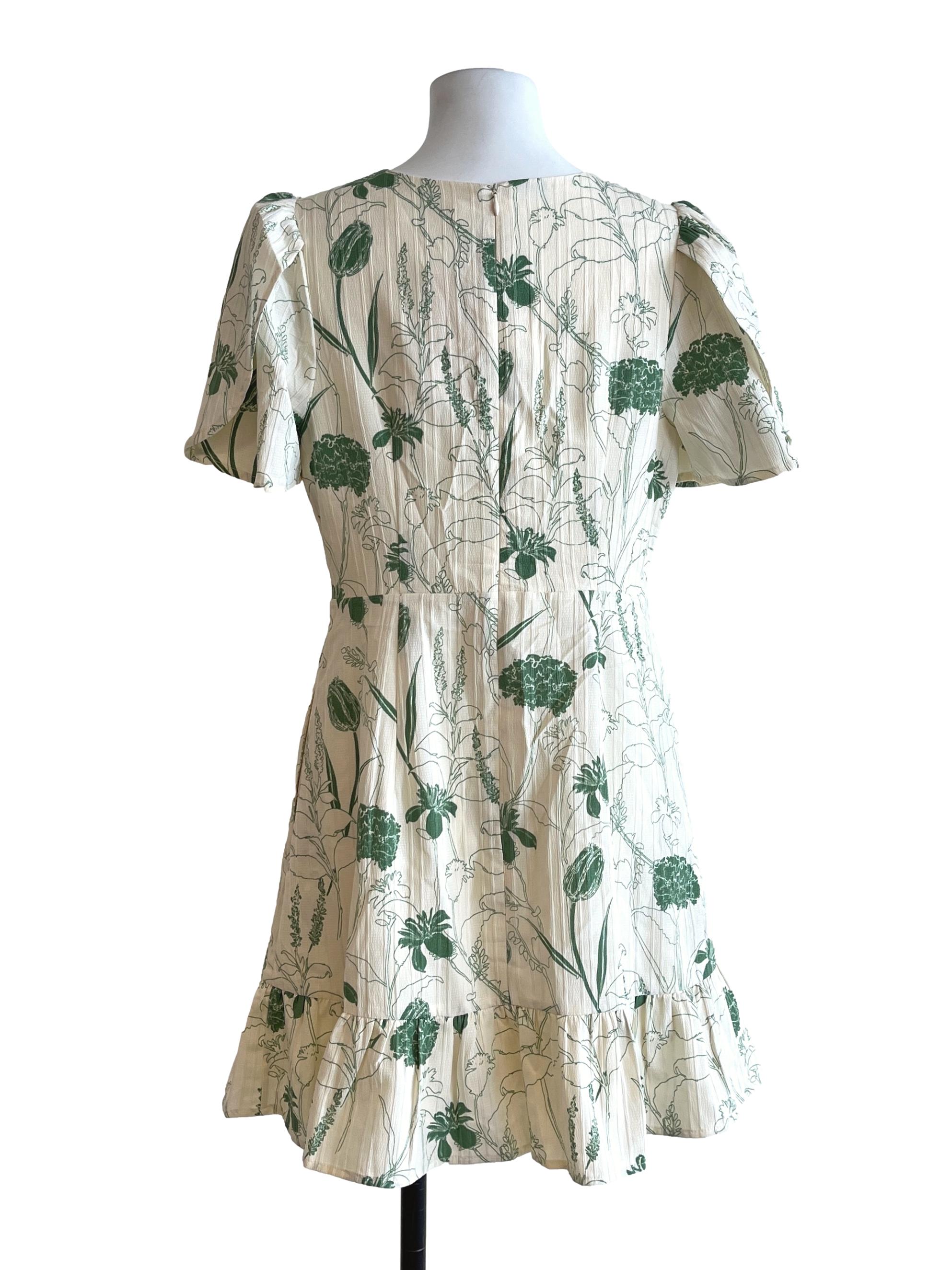 Cream White Floral Print Halter Mini Dress
