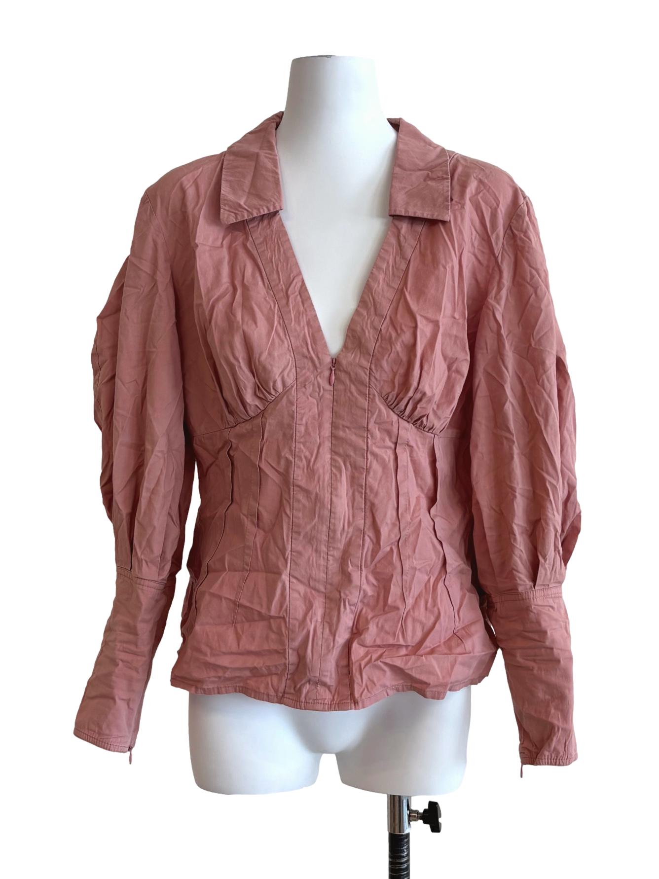 Blush Pink Zip Up Cotton Blouse