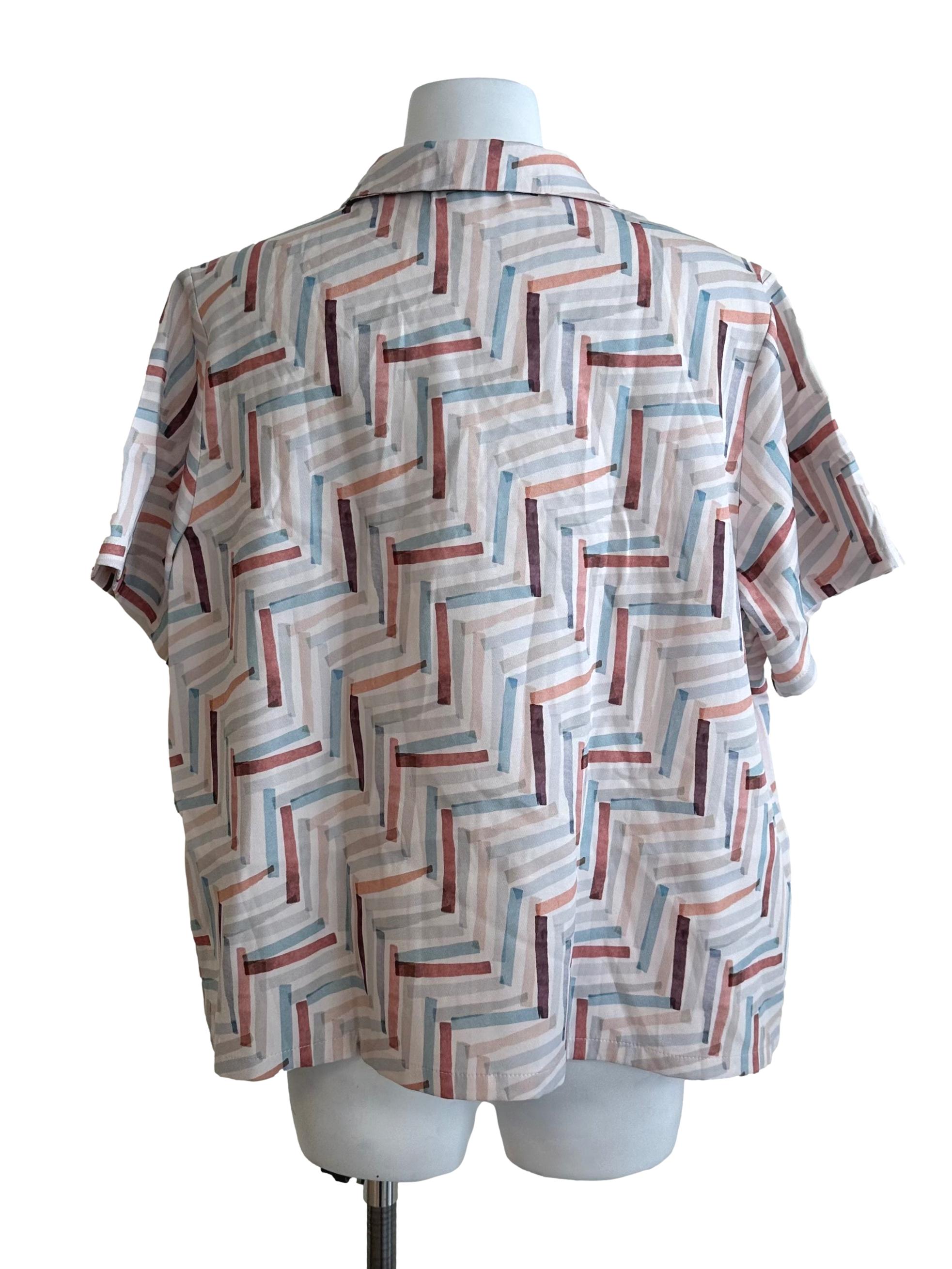 Multicolour Pattern Collar Button Top