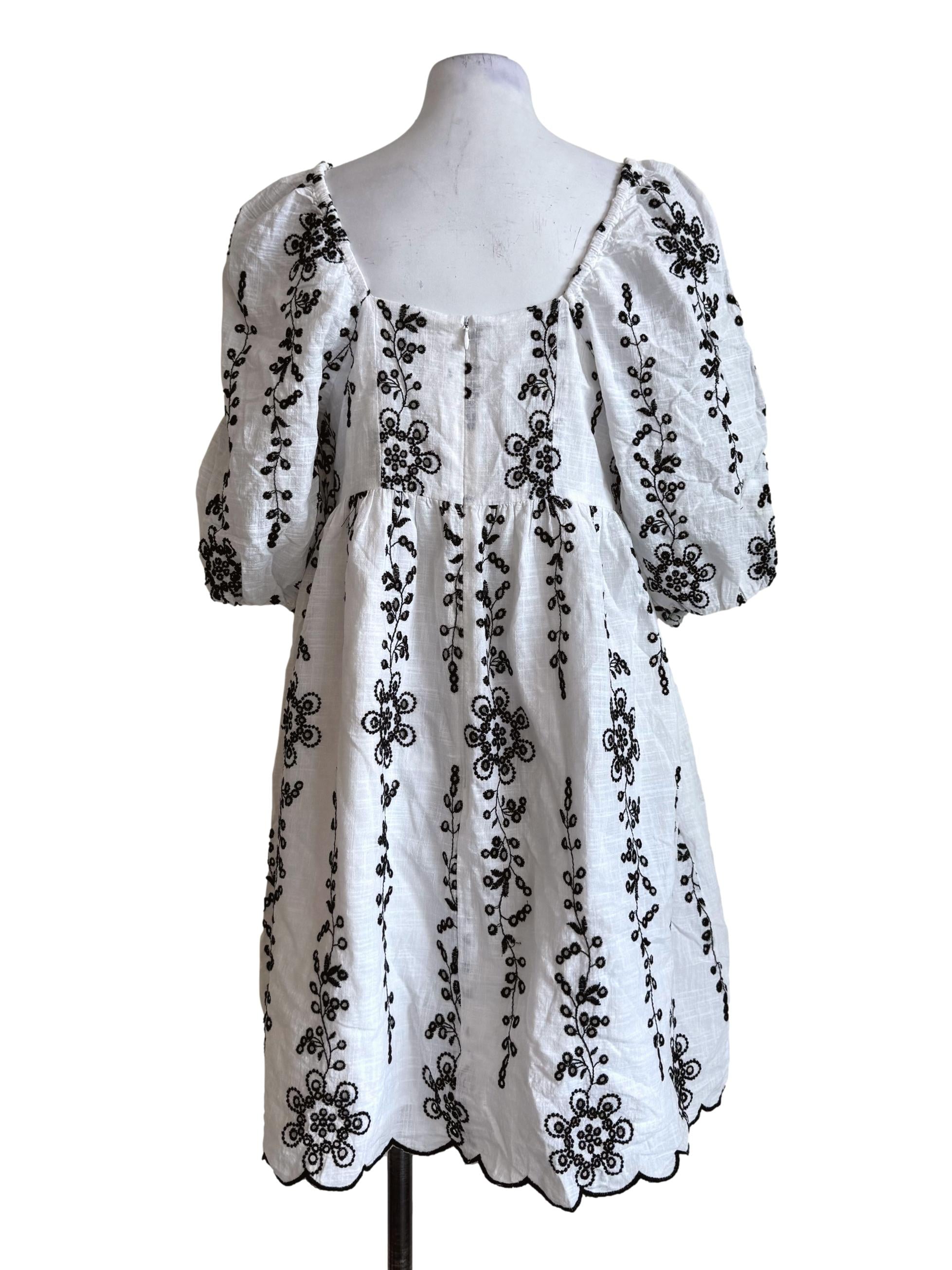Cotton White Embroidery Square Neck Dress