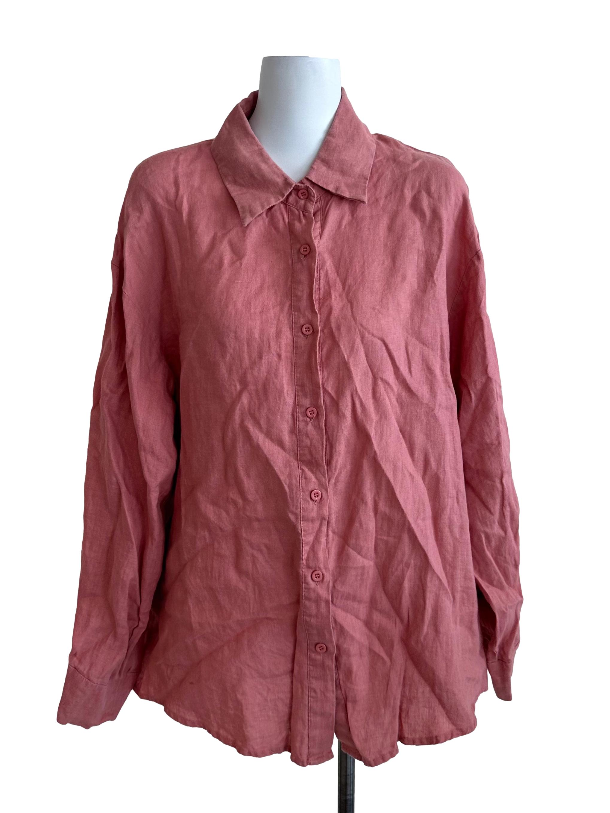 Coral Red Collar Long Sleeve Top