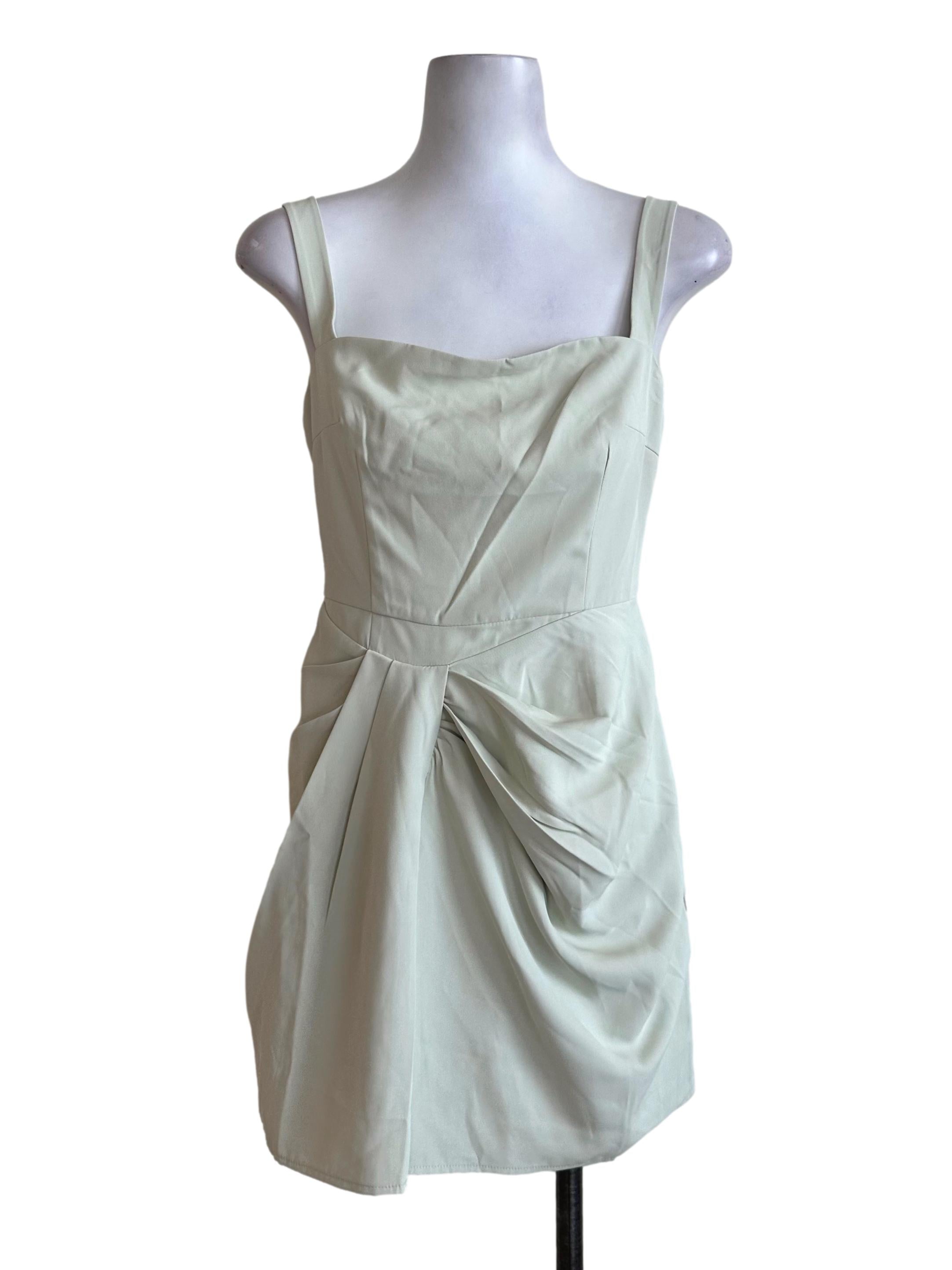 Pastel Green Knot Drape Square Neck Dress