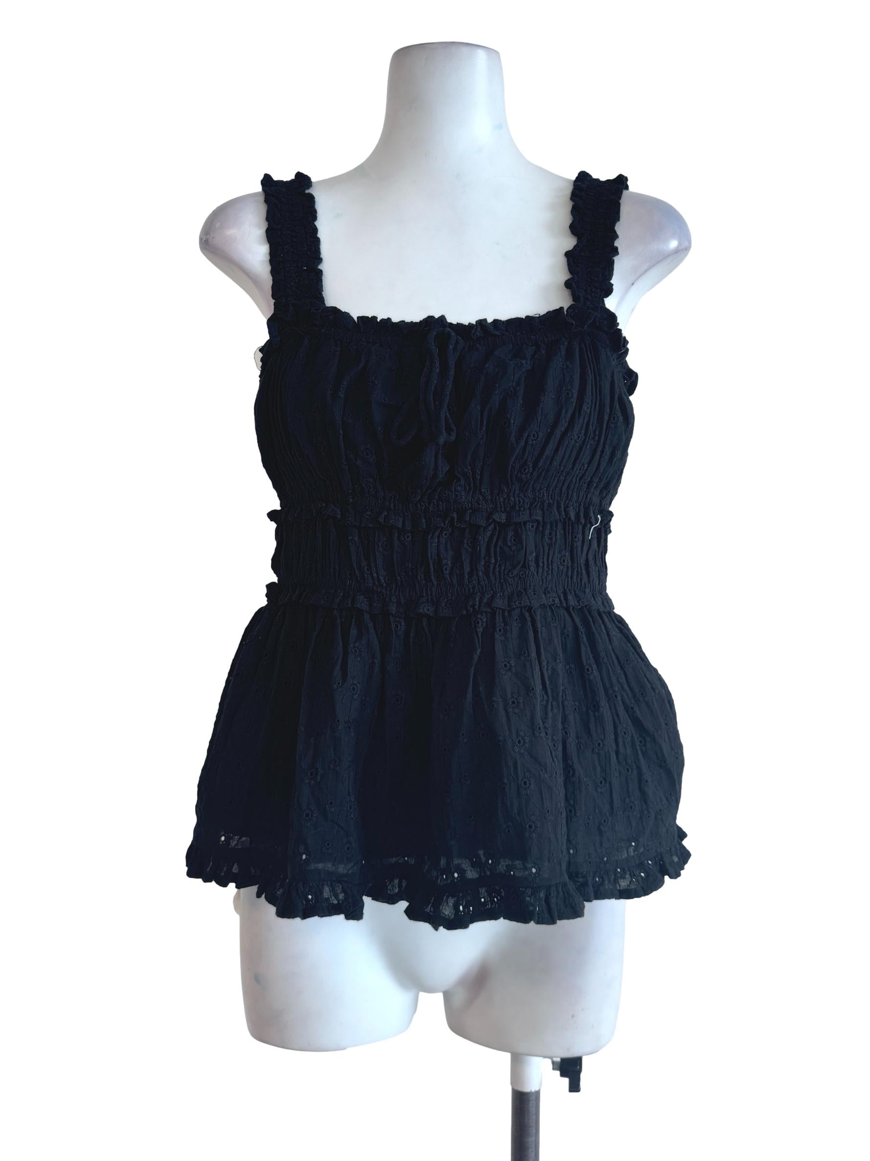 Black Ruched Sleeveless Top TEM