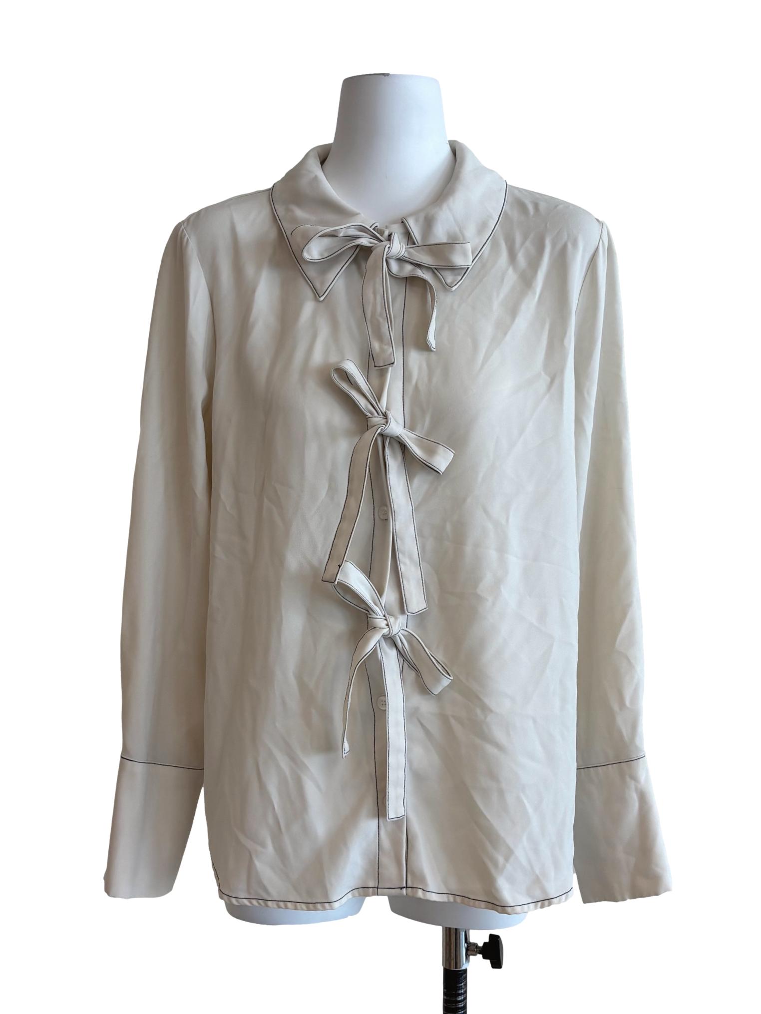 Pearl White Ribbon Blouse
