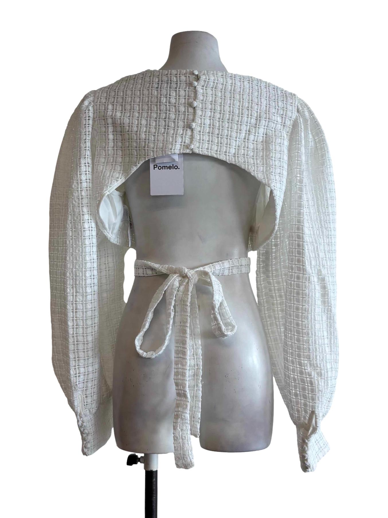 White Lace Long Sleeve Asymmetrical Crop Top