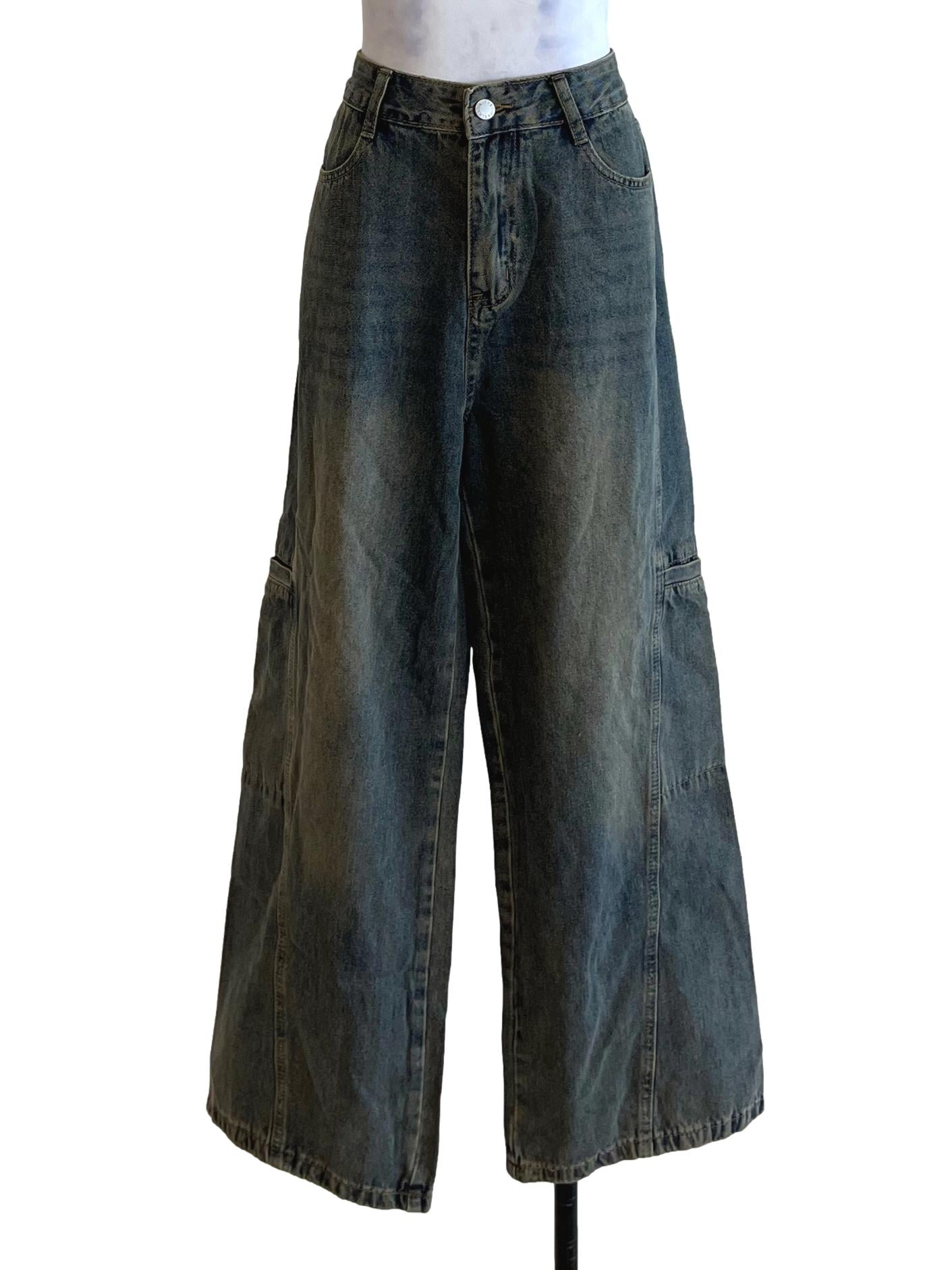Blue Denim Plain Wide-Leg Jeans TTR
