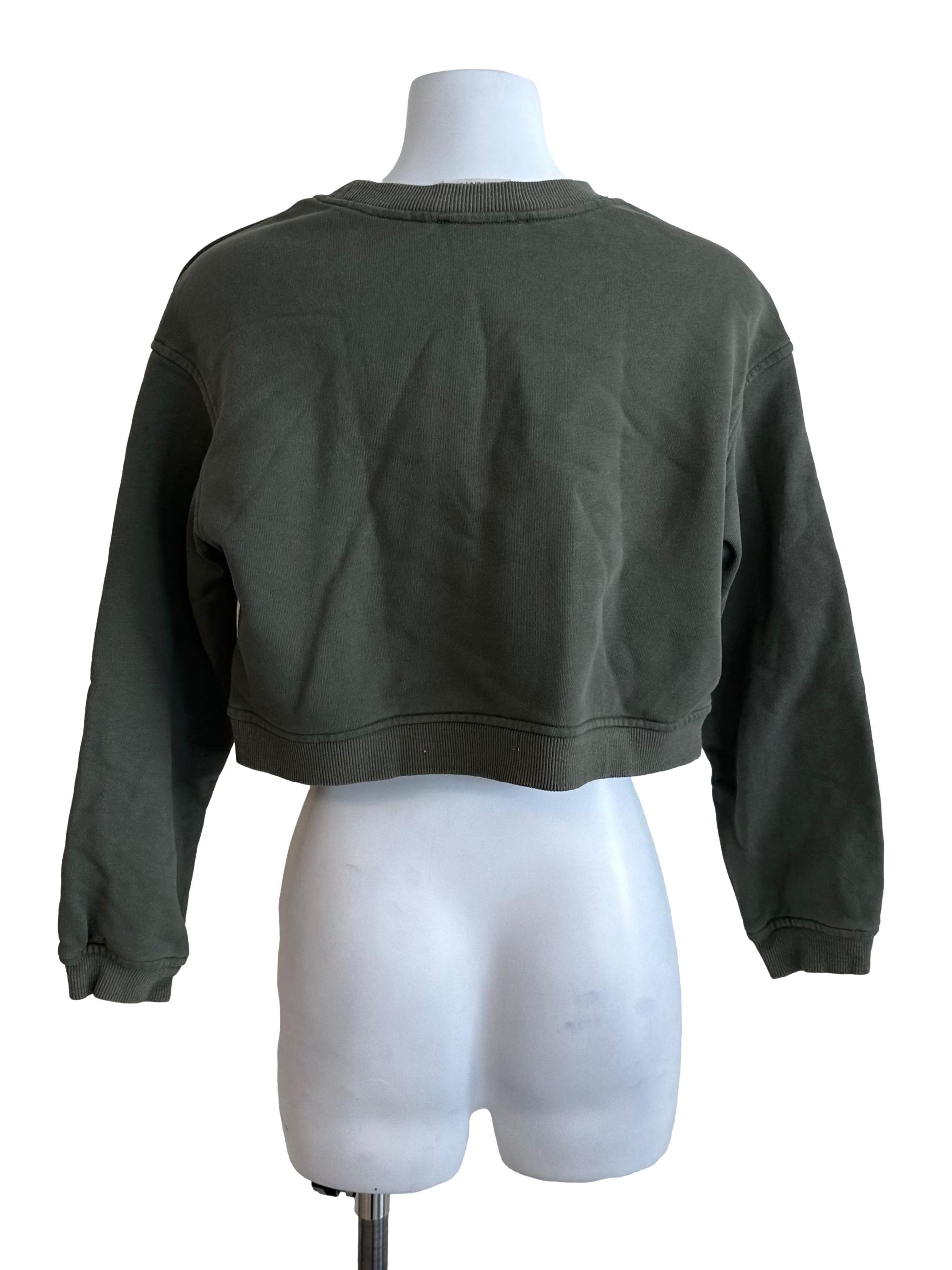Moss Green Round Neck Crop Sweatshirt Top