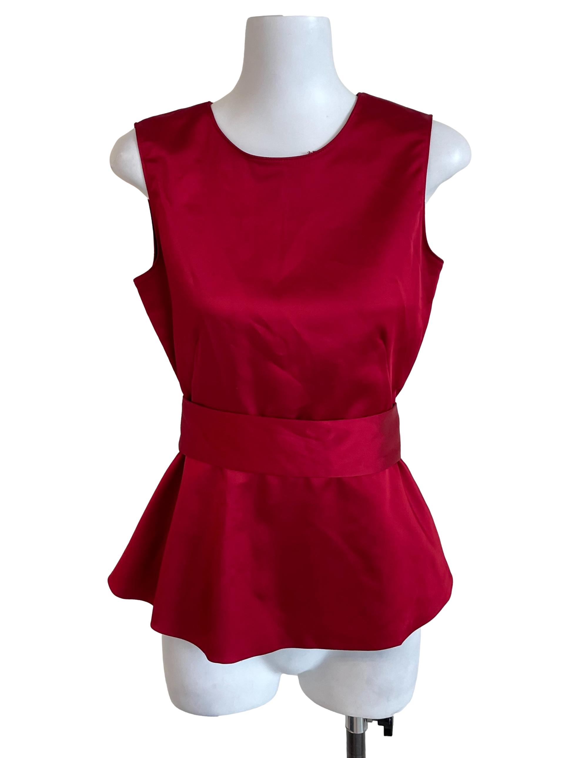 Scarlet Red Satin Peplum Top