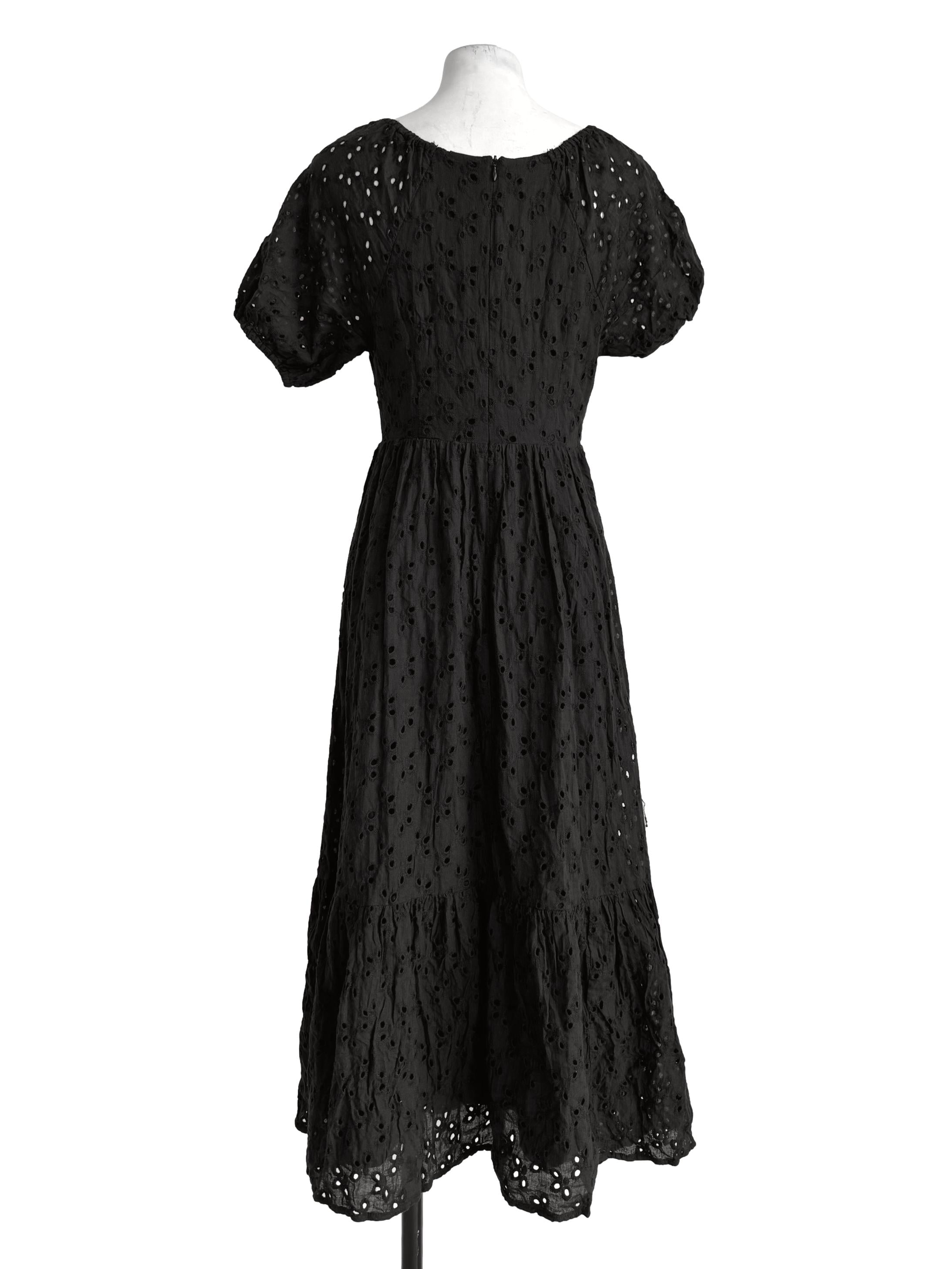 Black Eyelet V Neck Dress TWL