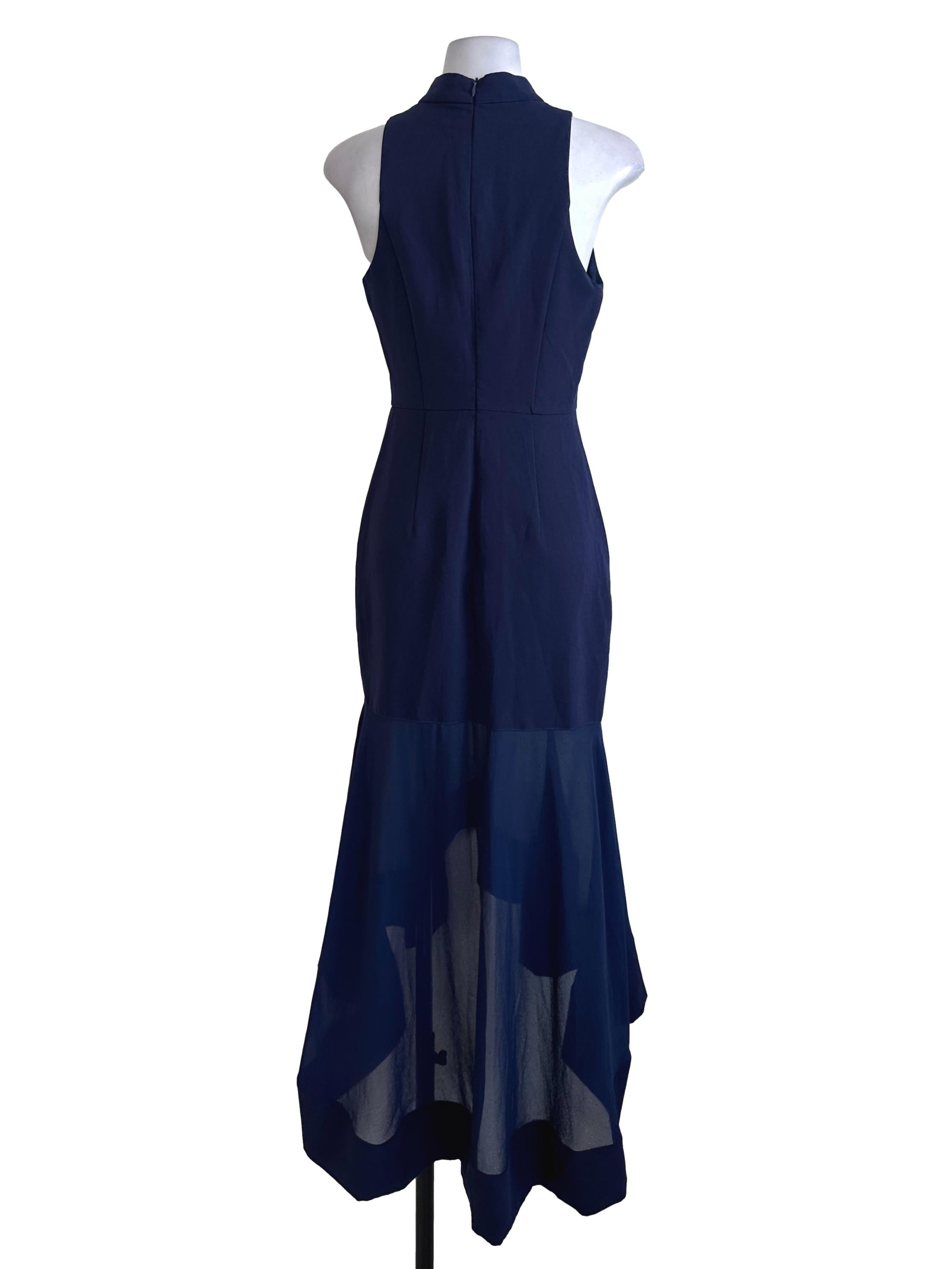 Navy Blue High Neck Fishtail Dress