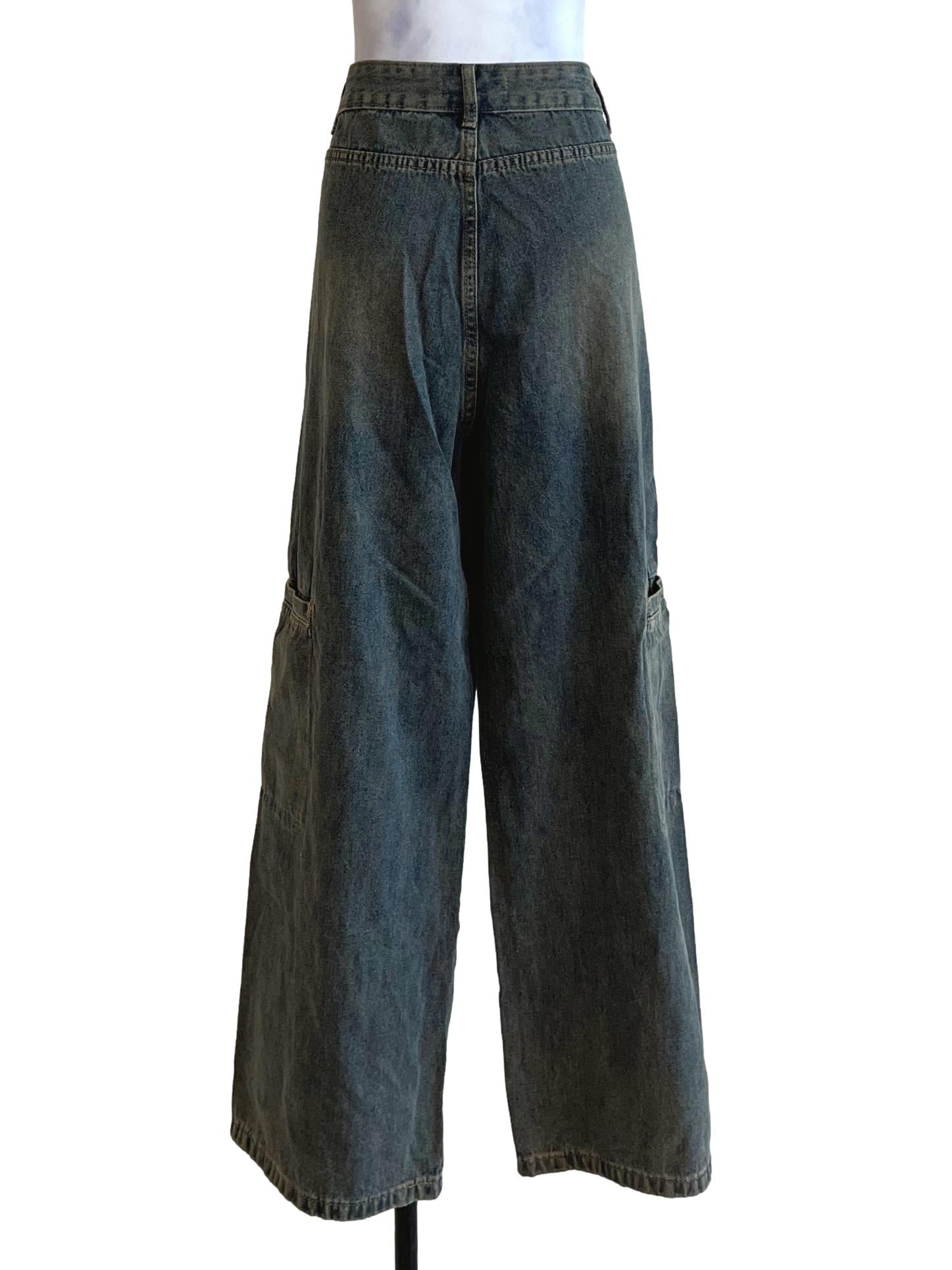Blue Denim Plain Wide-Leg Jeans TTR