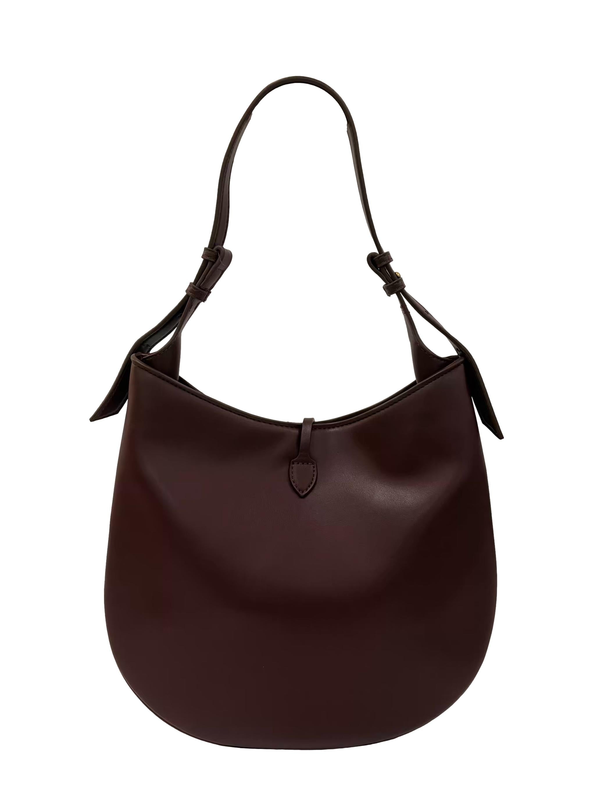 Burgundy Crescent U-Shaped Leather Shoulder Bag