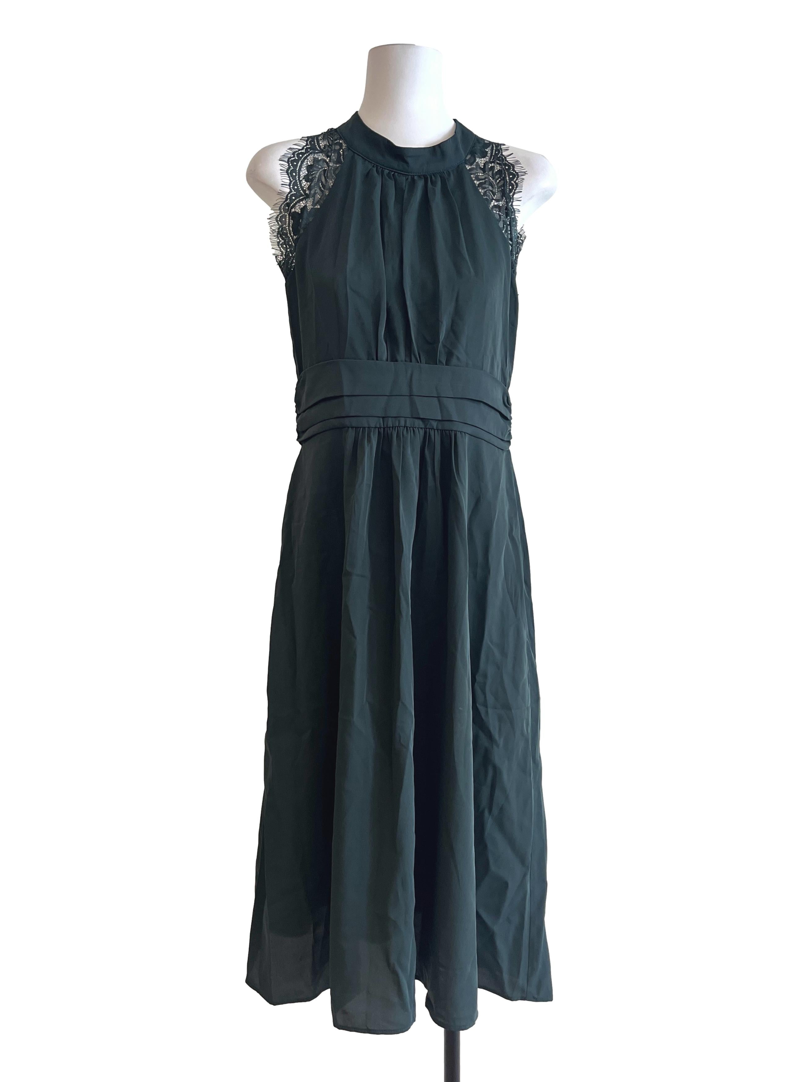 Emerald Green High Neck Sleeveless Dress