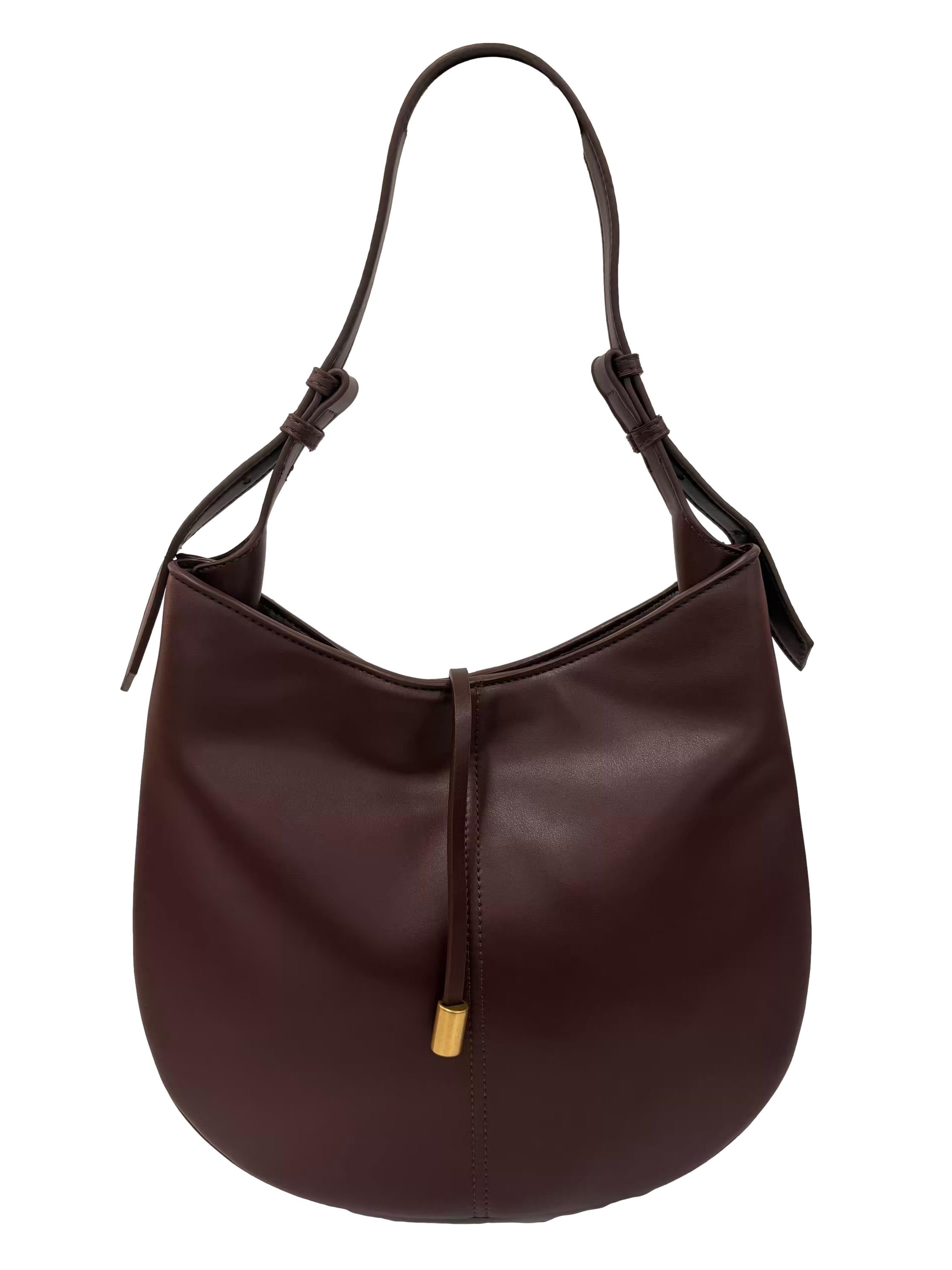 Burgundy Crescent U-Shaped Leather Shoulder Bag