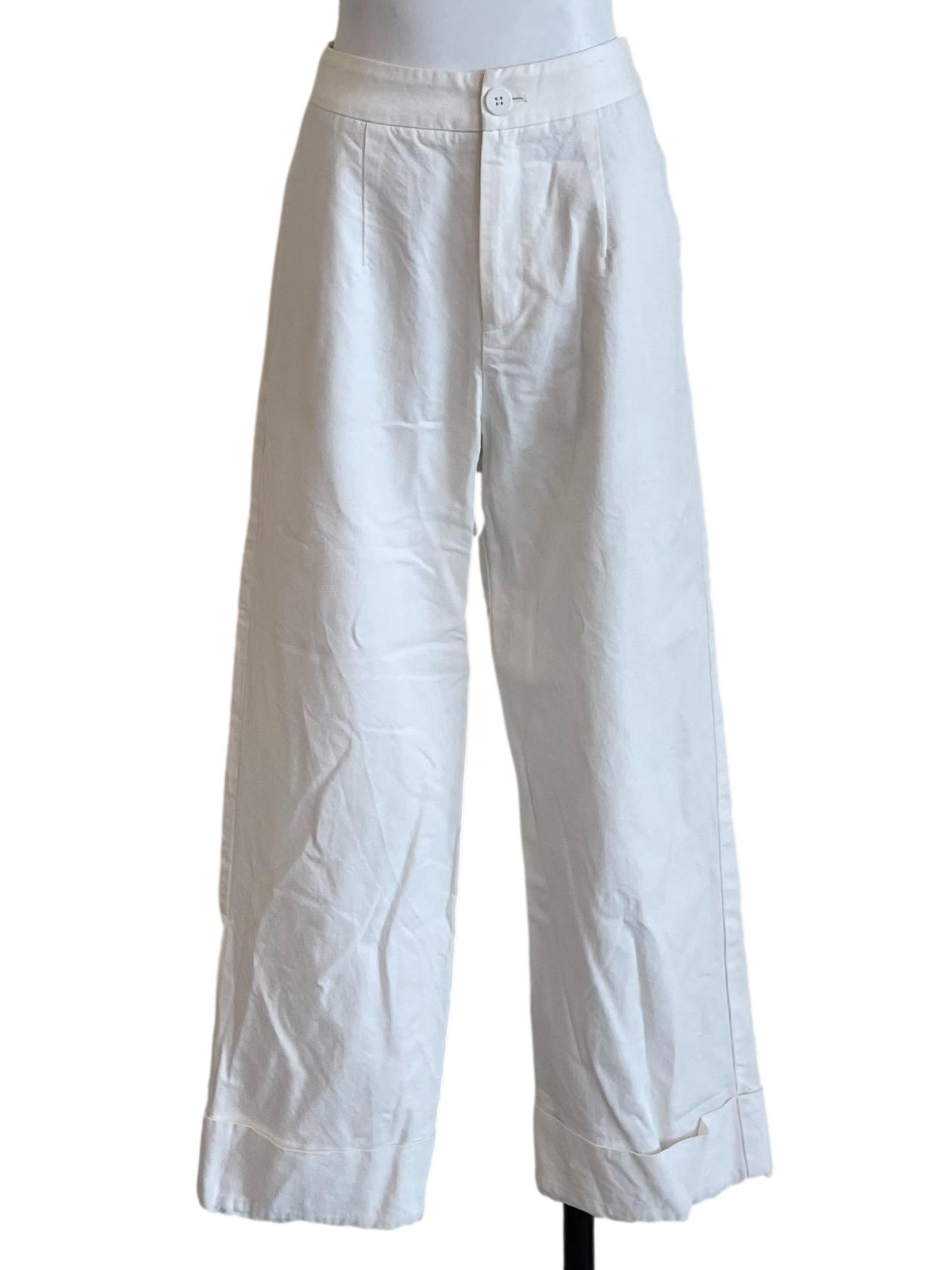 White Cuffed Straight Jeans
