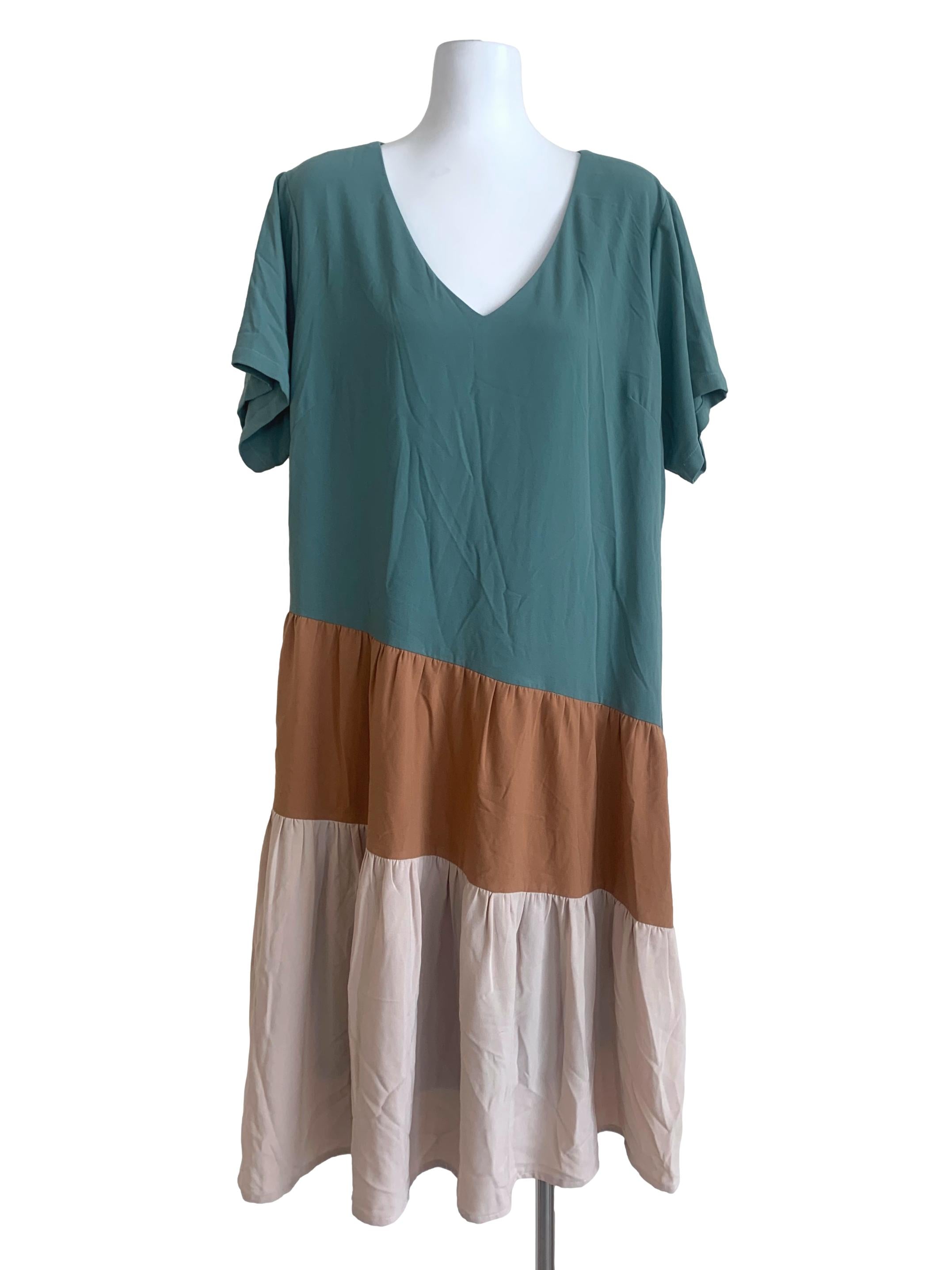 Teal Blue V Neck Dress