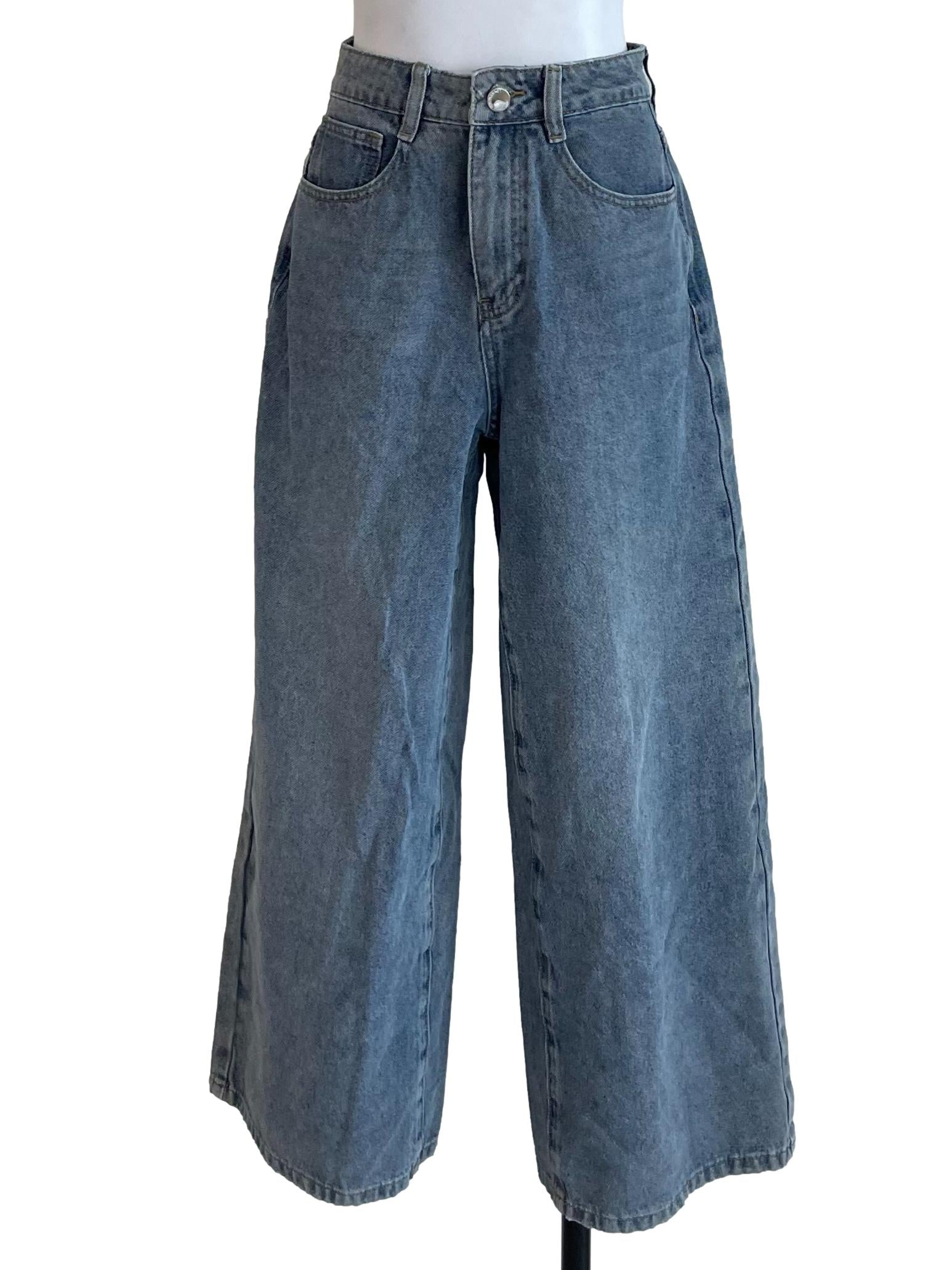 Acid Washed Blue Wide Leg Jeans