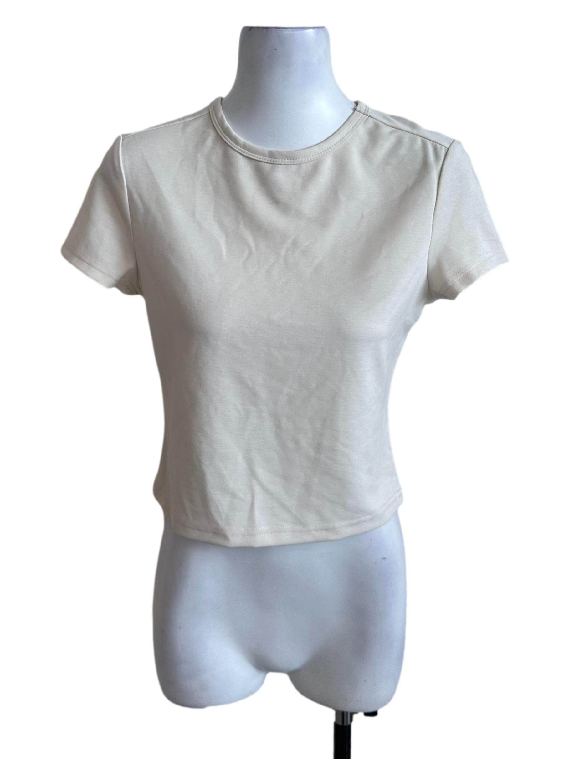 Oat Beige Round Neck Crop Tee Top