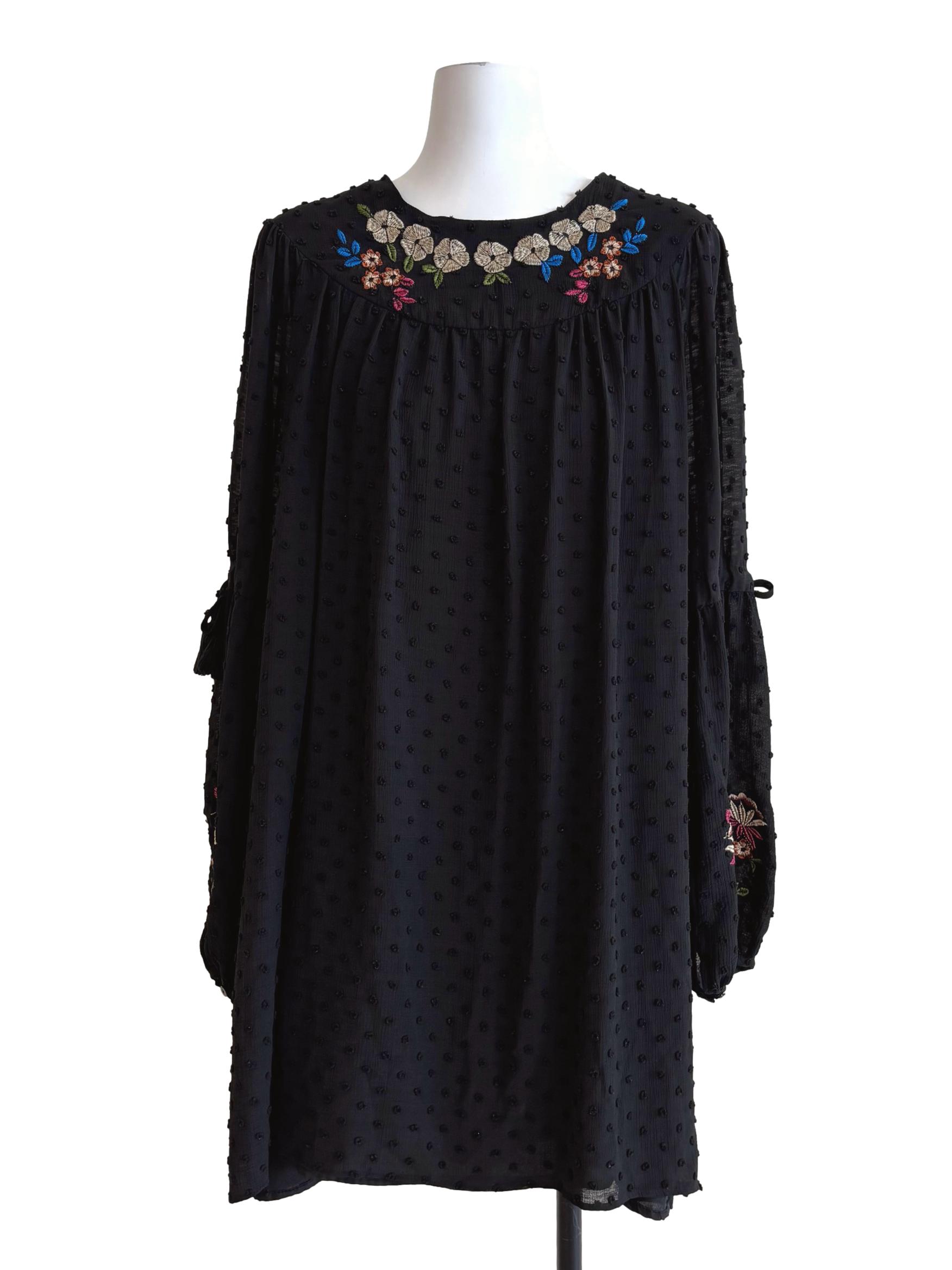 Jet Black Textured Shift Dress