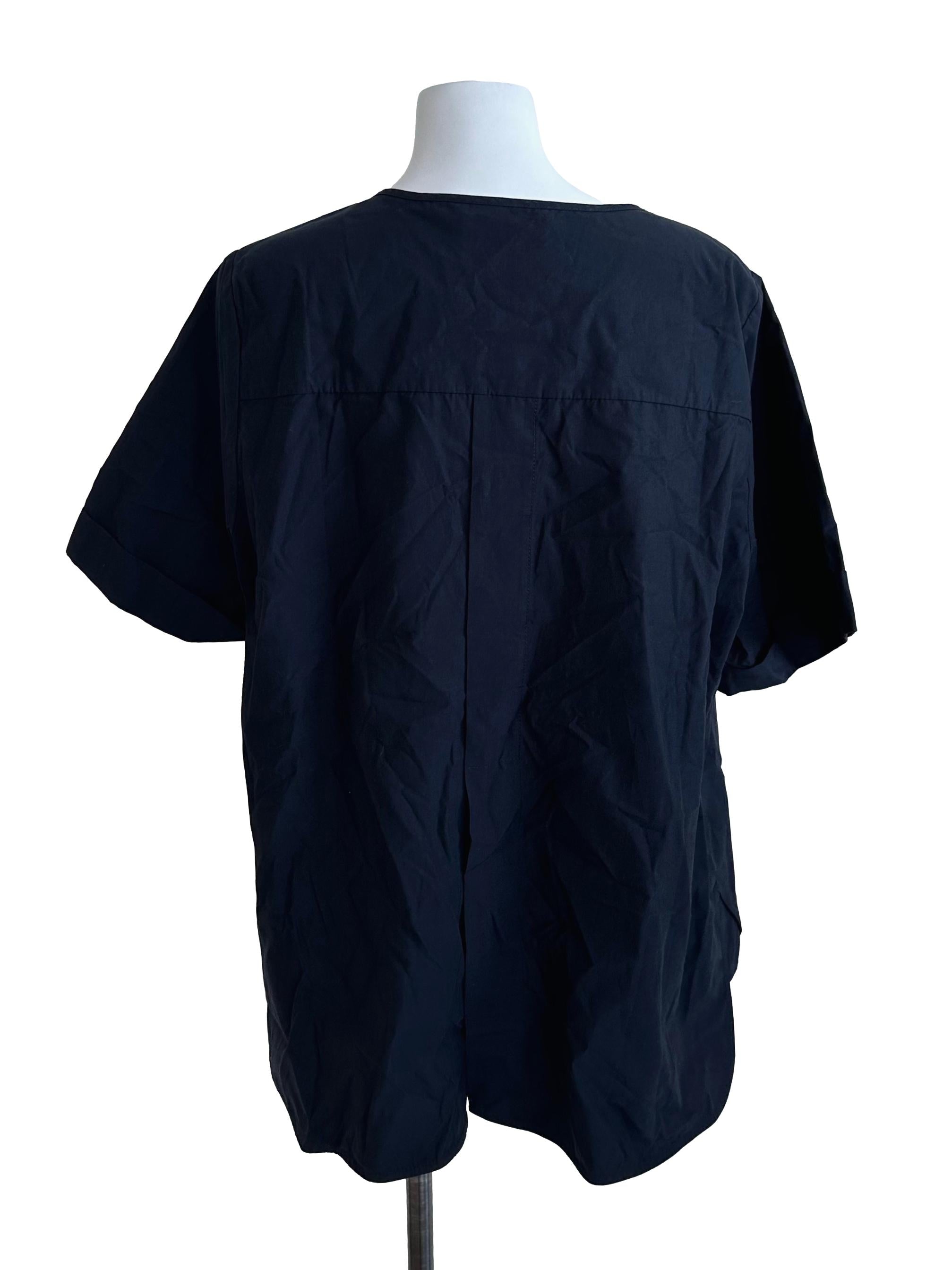 Navy Blue Round Neck Button Top