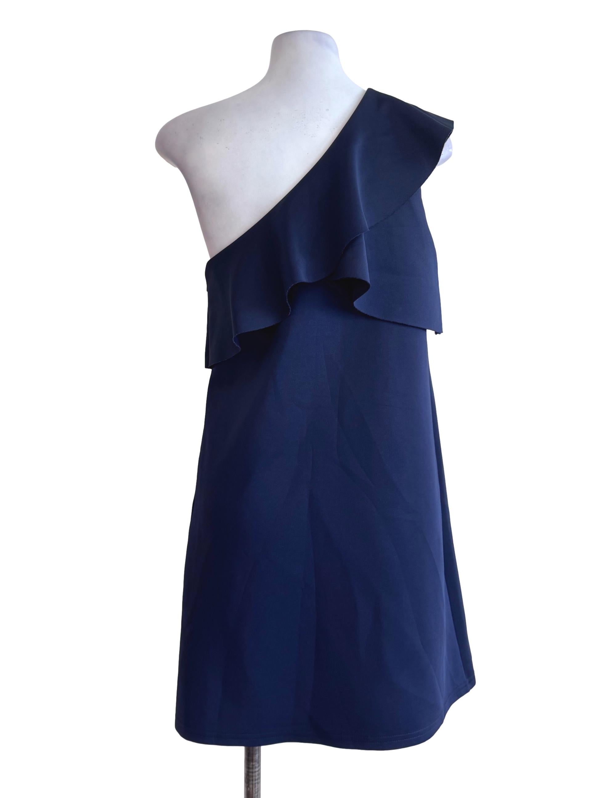 Denim Blue Asymmetric Neck Sleeveless Dress LB
