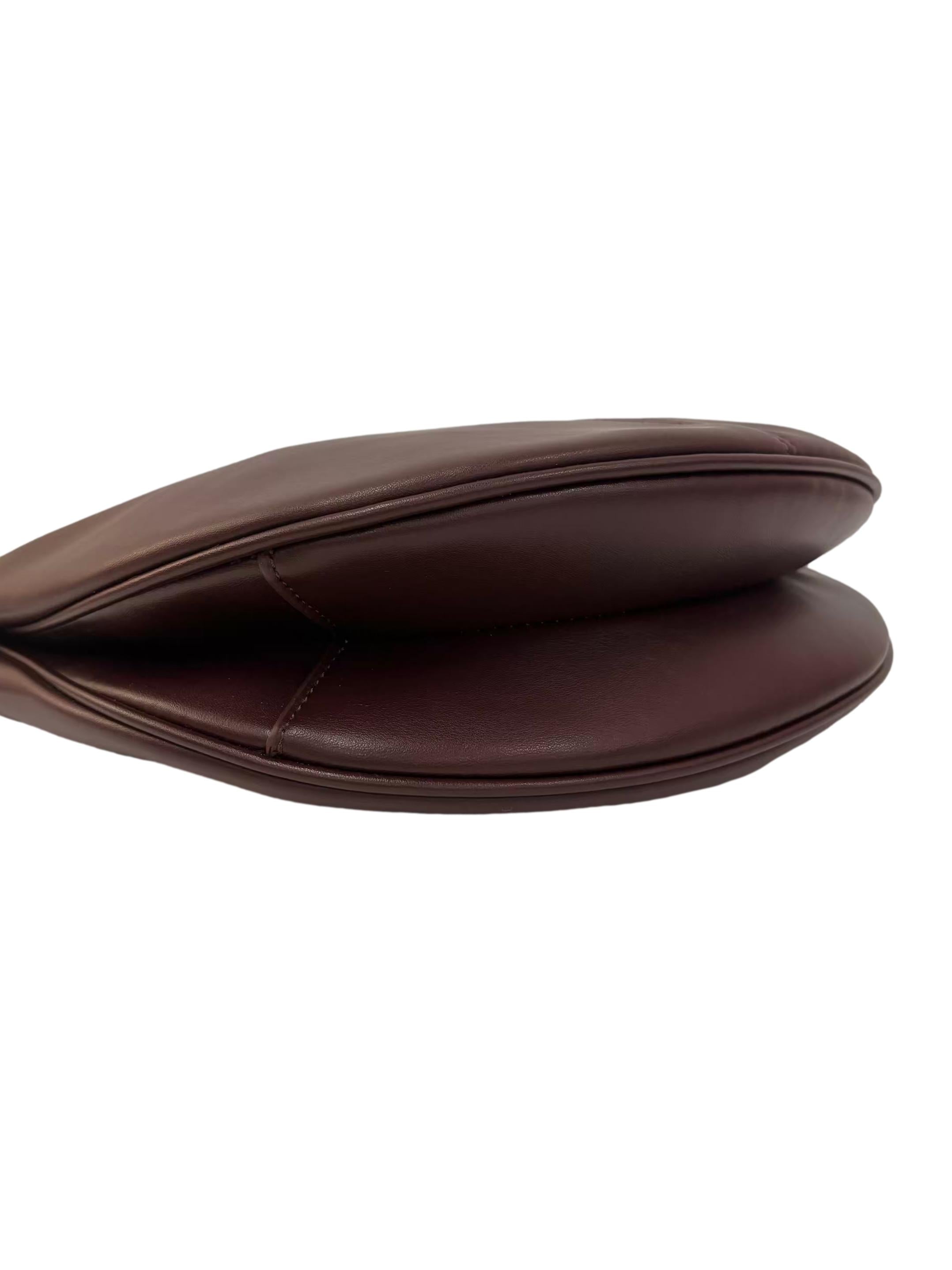 Burgundy Crescent U-Shaped Leather Shoulder Bag