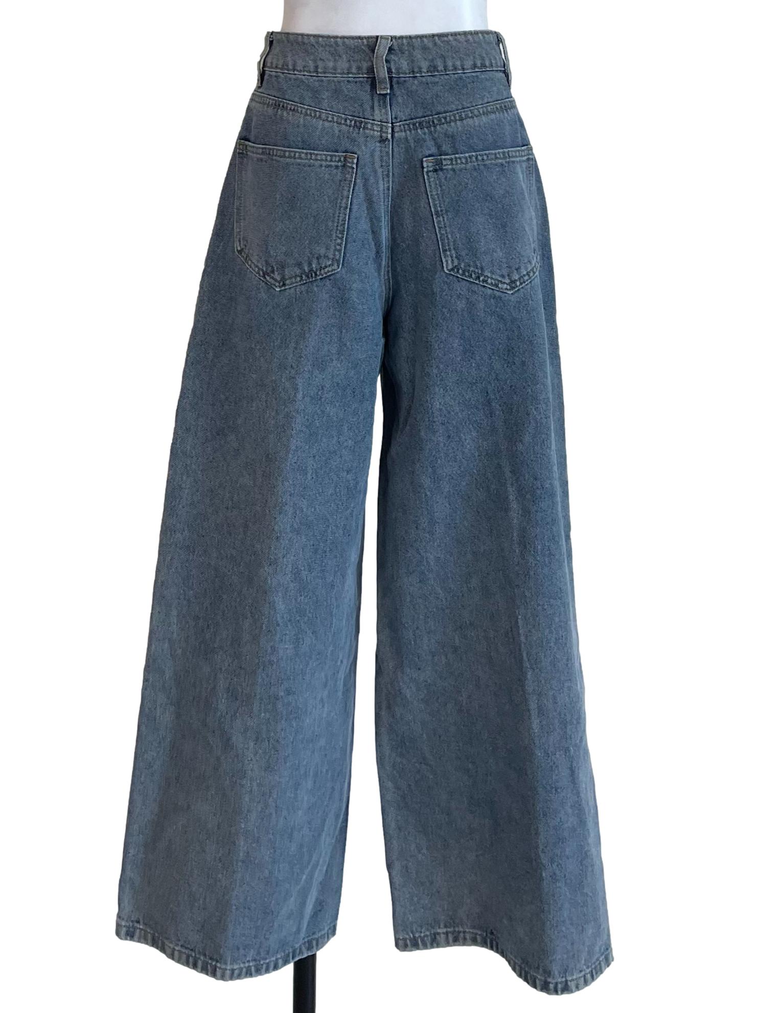 Acid Washed Blue Wide Leg Jeans
