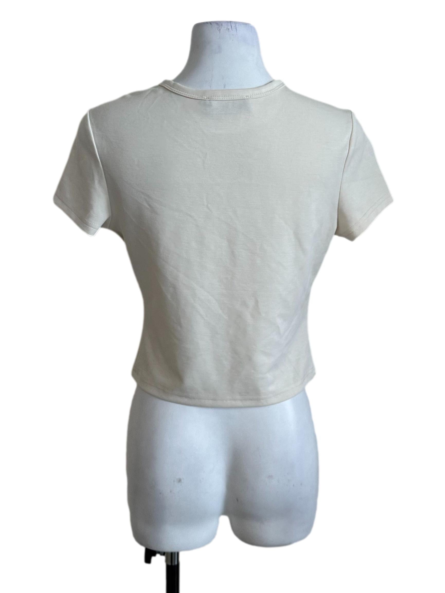 Oat Beige Round Neck Crop Tee Top
