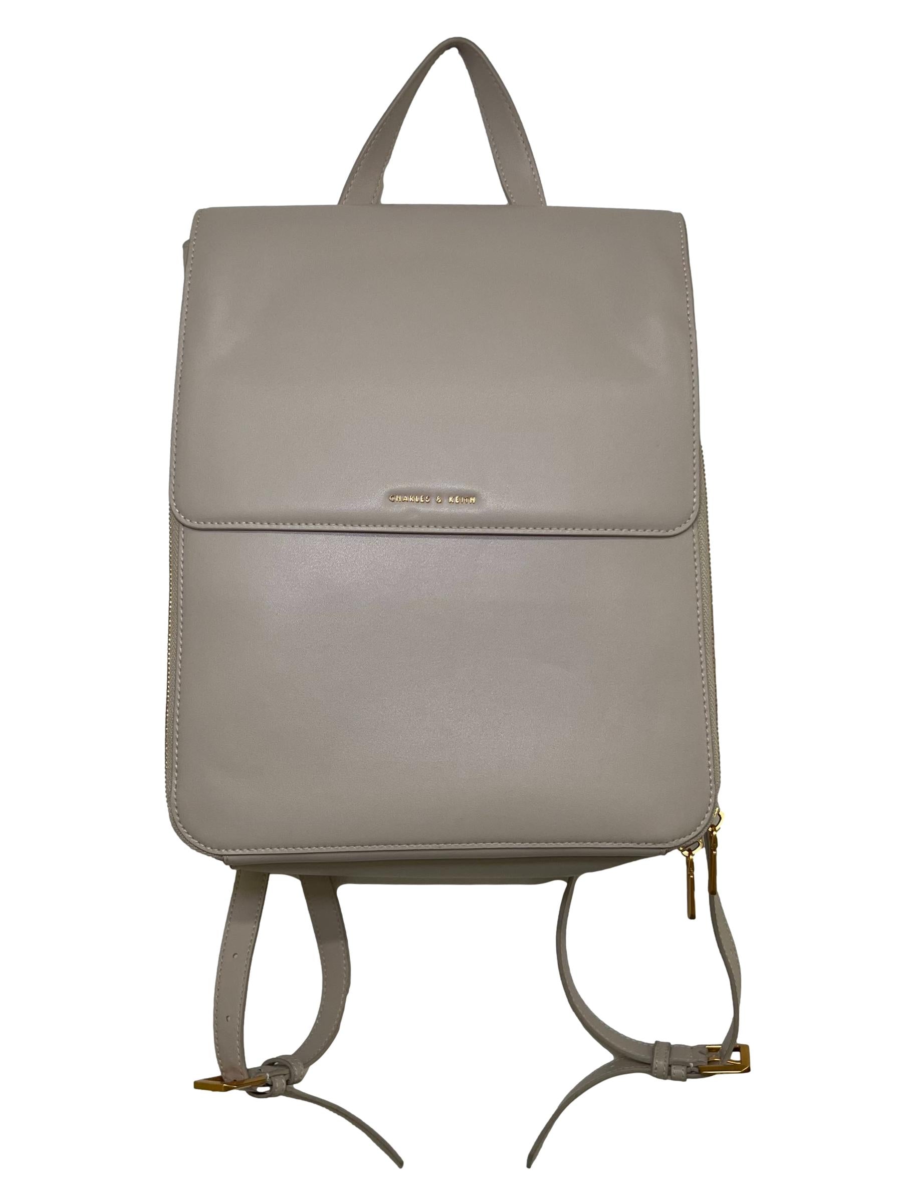 Cream Leather Ivory Octavia Front Flap Structured Backpack CSN
