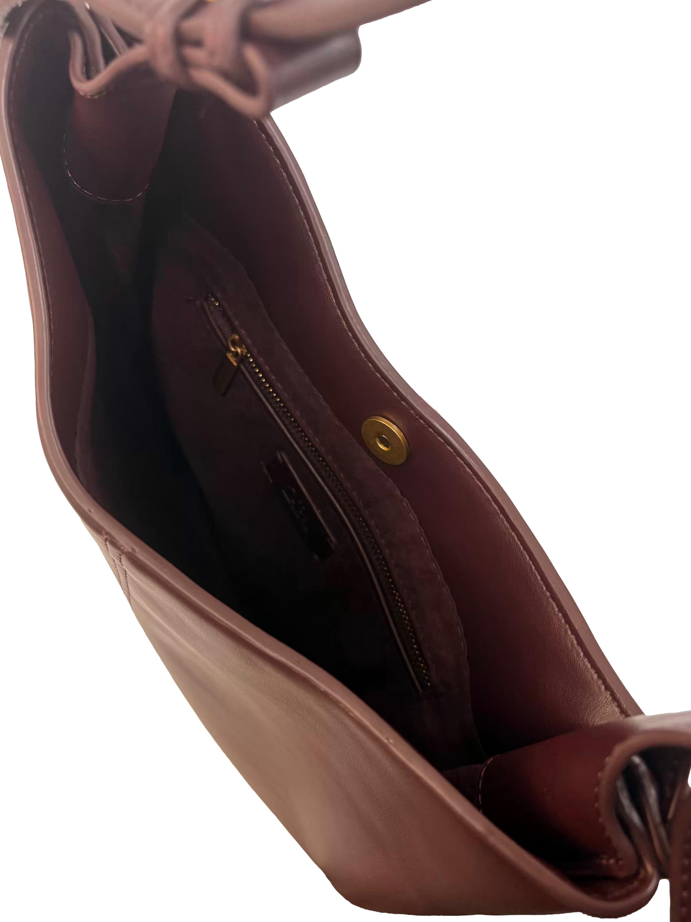 Burgundy Crescent U-Shaped Leather Shoulder Bag