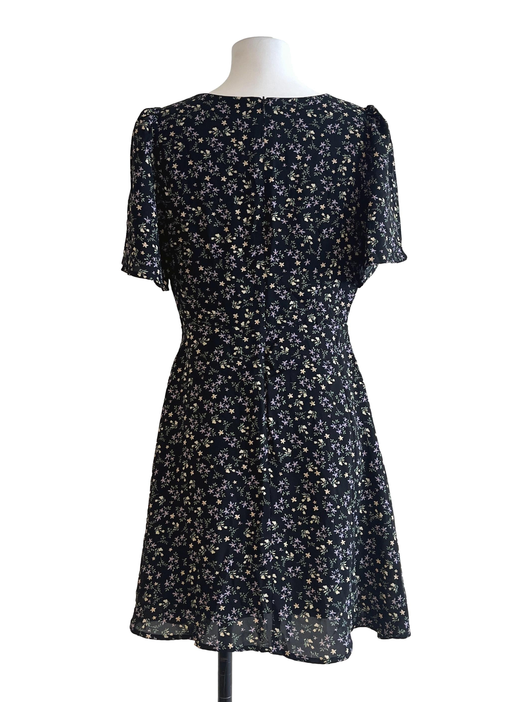 Jade Black Floral Print V-Neck Mini Dress