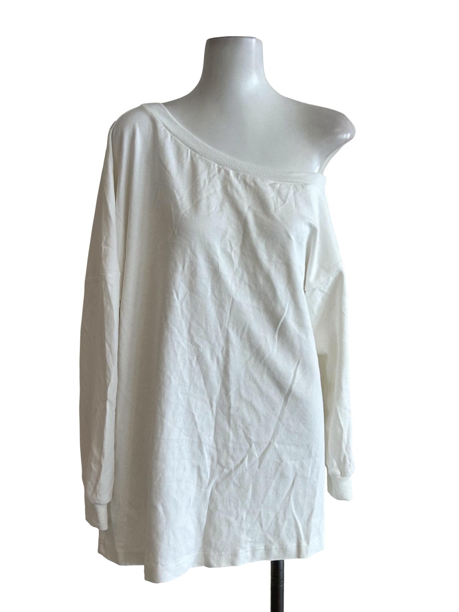 Cotton White Asymmetrical Sweatshirt