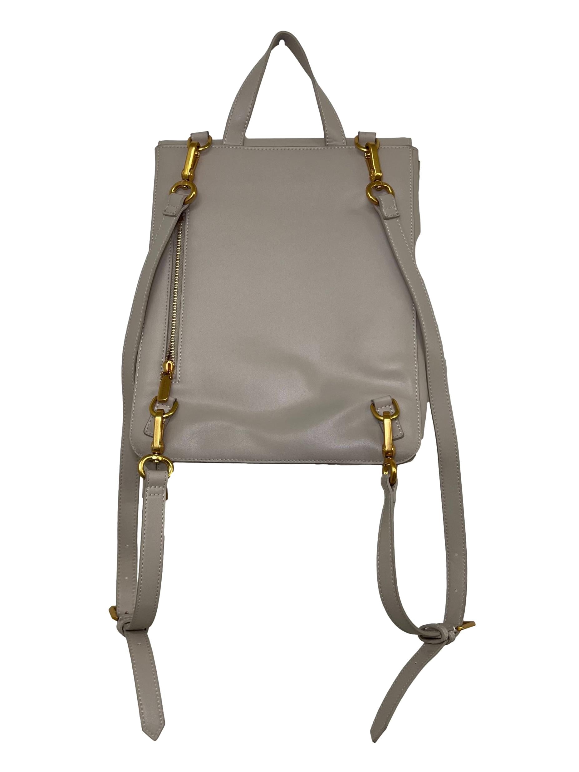 Cream Leather Ivory Octavia Front Flap Structured Backpack CSN