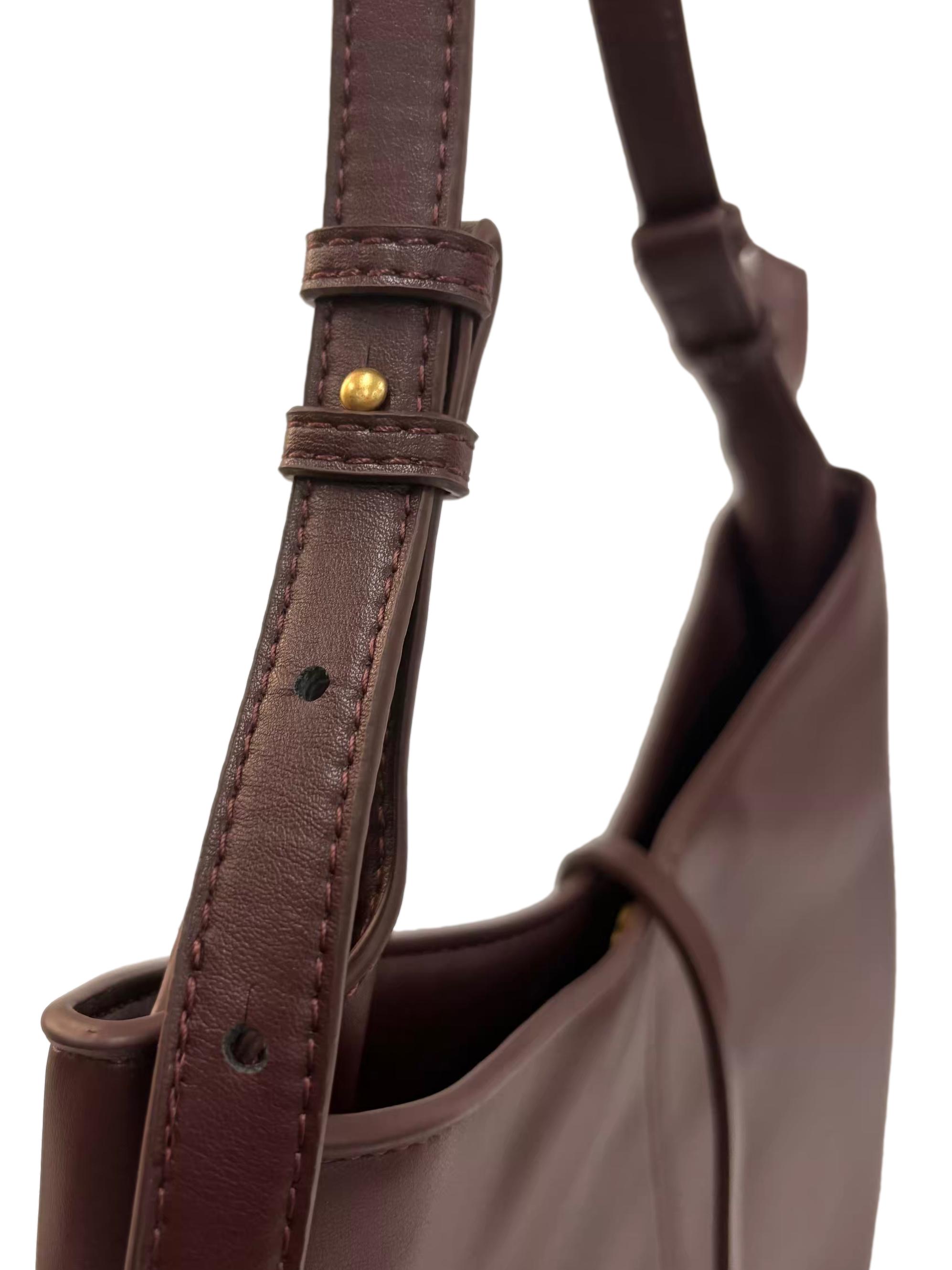 Burgundy Crescent U-Shaped Leather Shoulder Bag