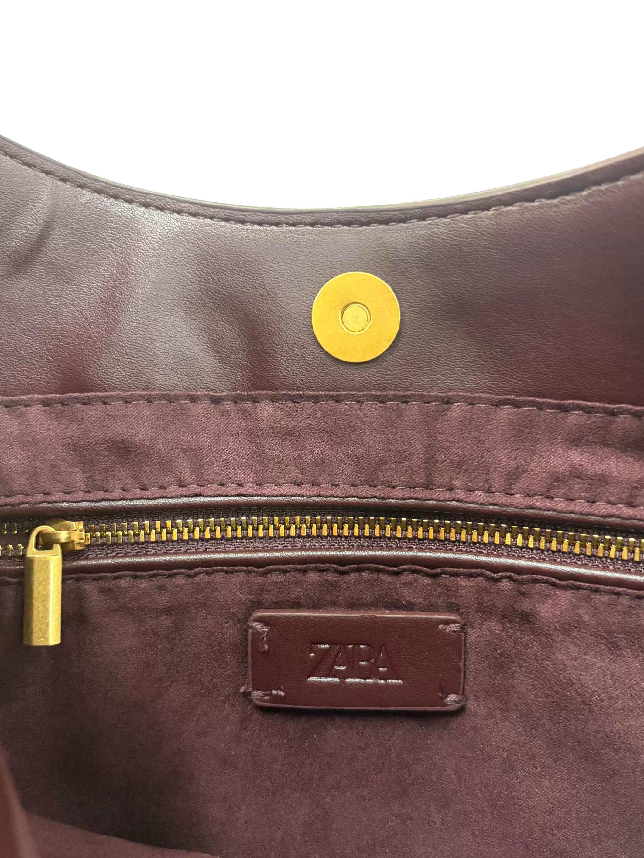 Burgundy Crescent U-Shaped Leather Shoulder Bag