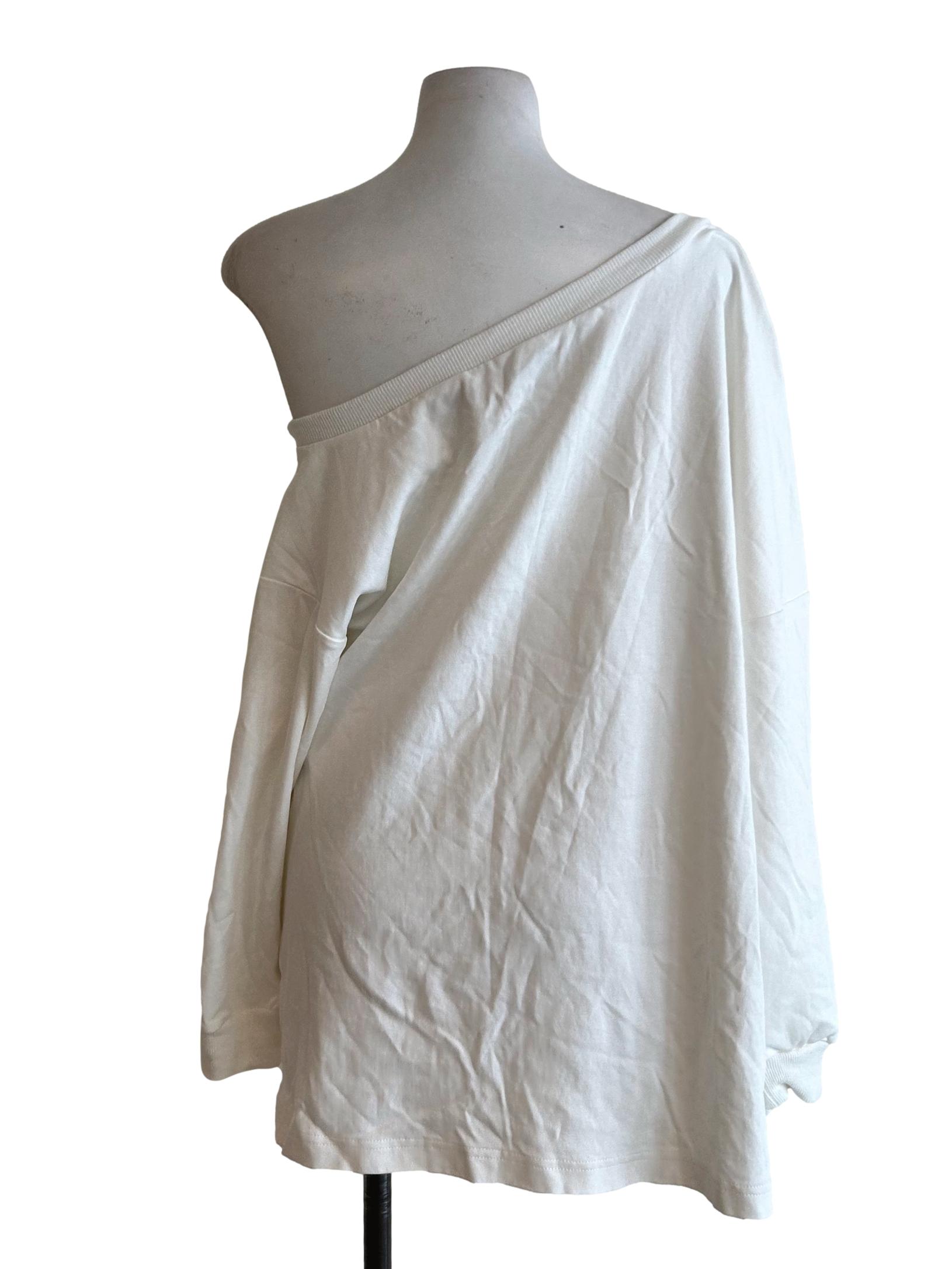Cotton White Asymmetrical Sweatshirt