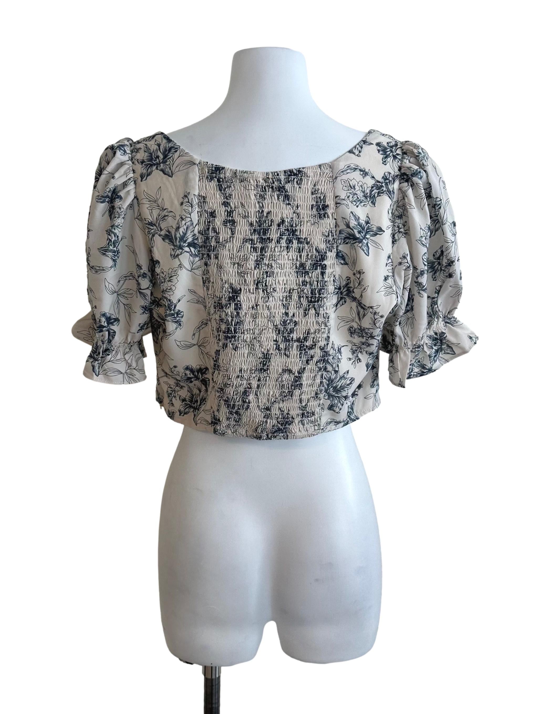 Oat Beige Floral Puff Sleeve Top