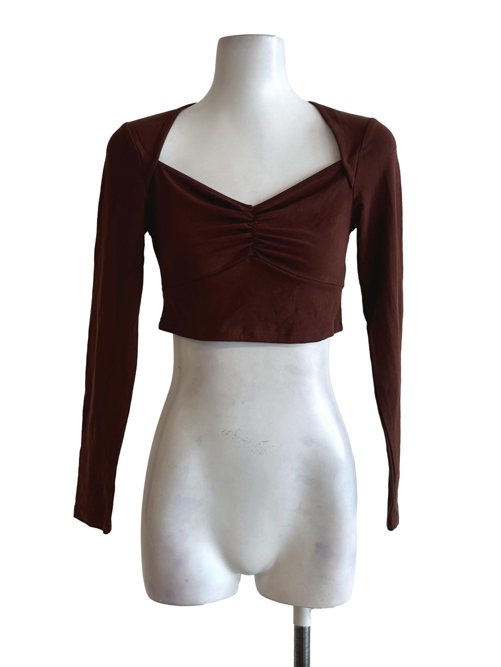 Pecan Brown Fitted Crop Top