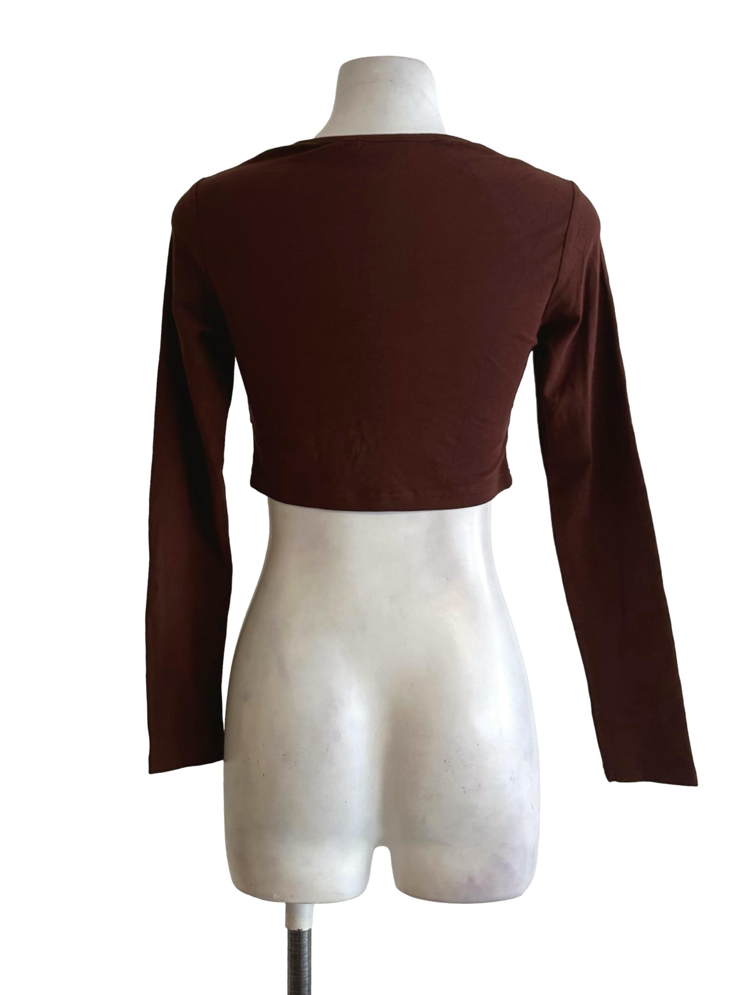 Pecan Brown Fitted Crop Top