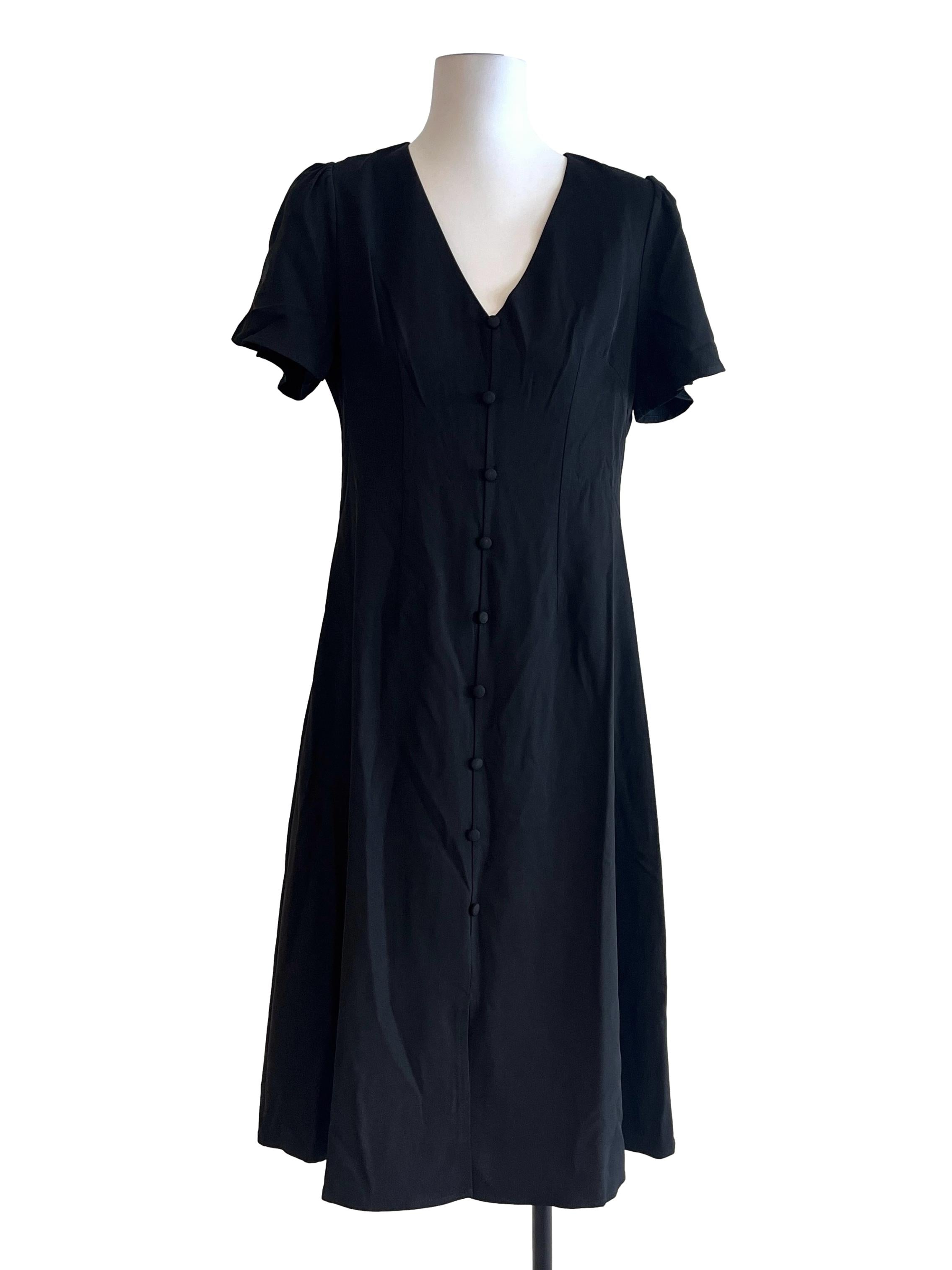 Onyx Black V-Neck Midi Dress