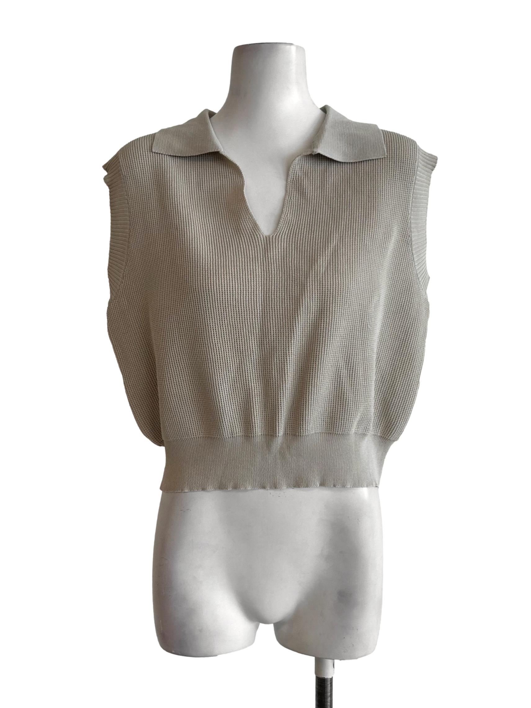 Beige Collar Knit Sleeveless Top