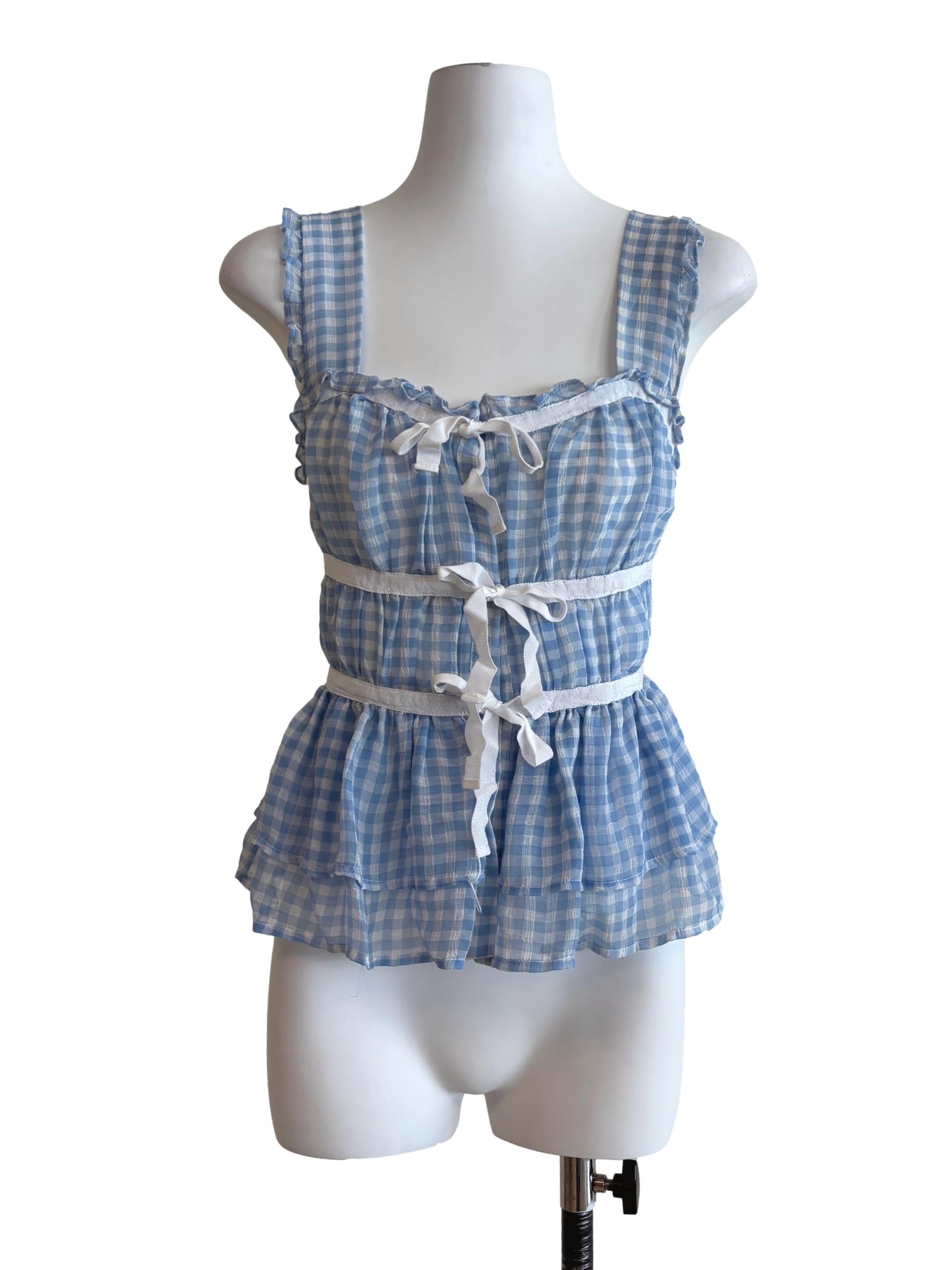 Pastel Blue Gingham Baby Doll Top