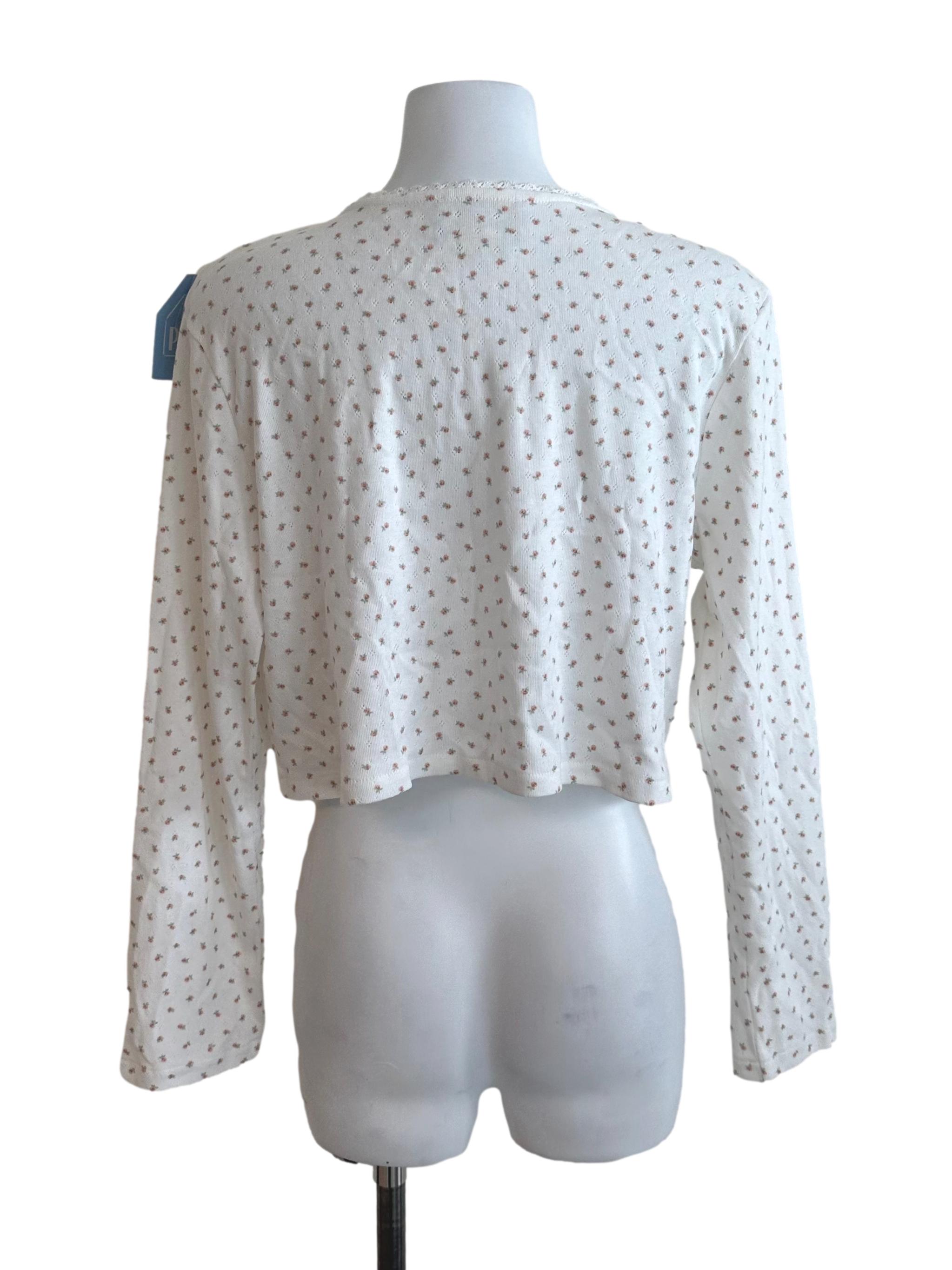 Cream White Pattern Button Cardigan