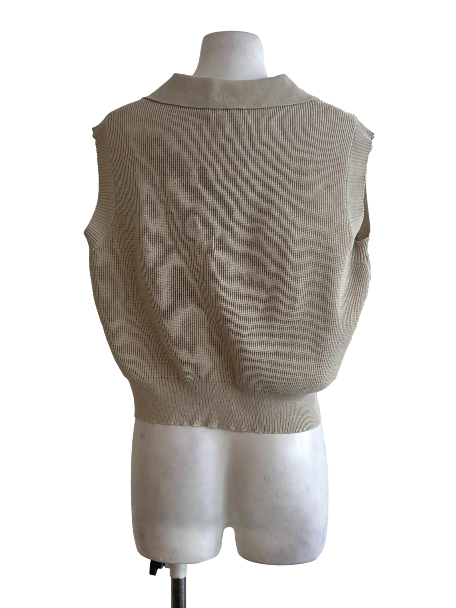 Beige Collar Knit Sleeveless Top