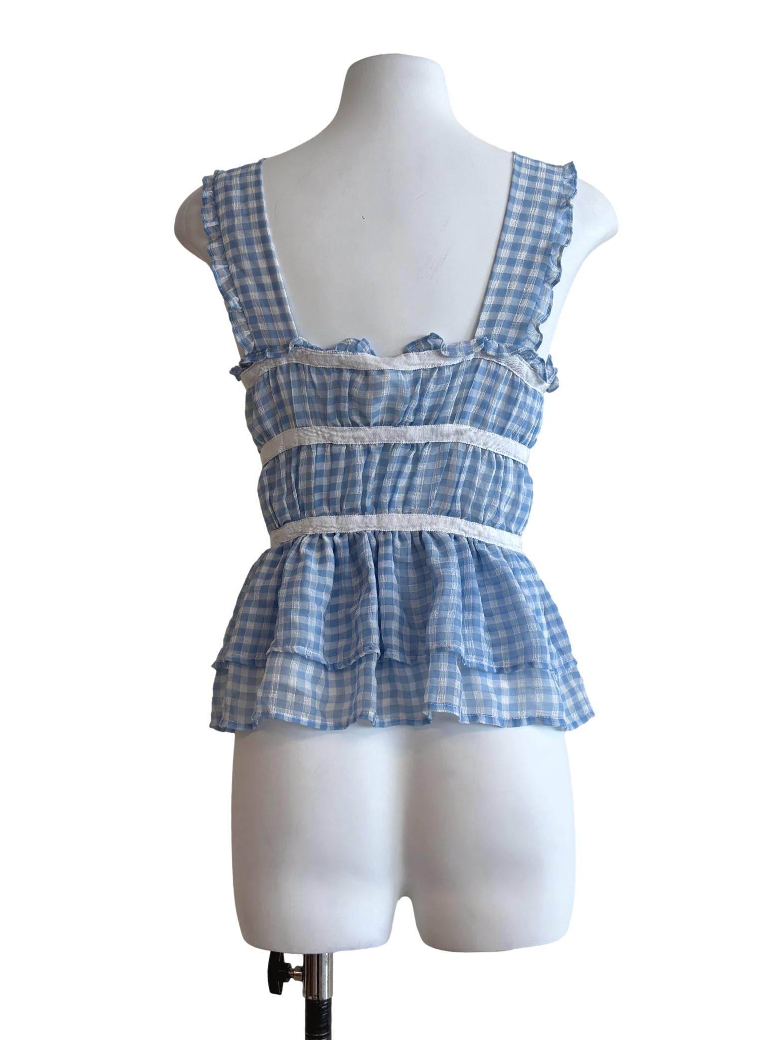 Pastel Blue Gingham Baby Doll Top