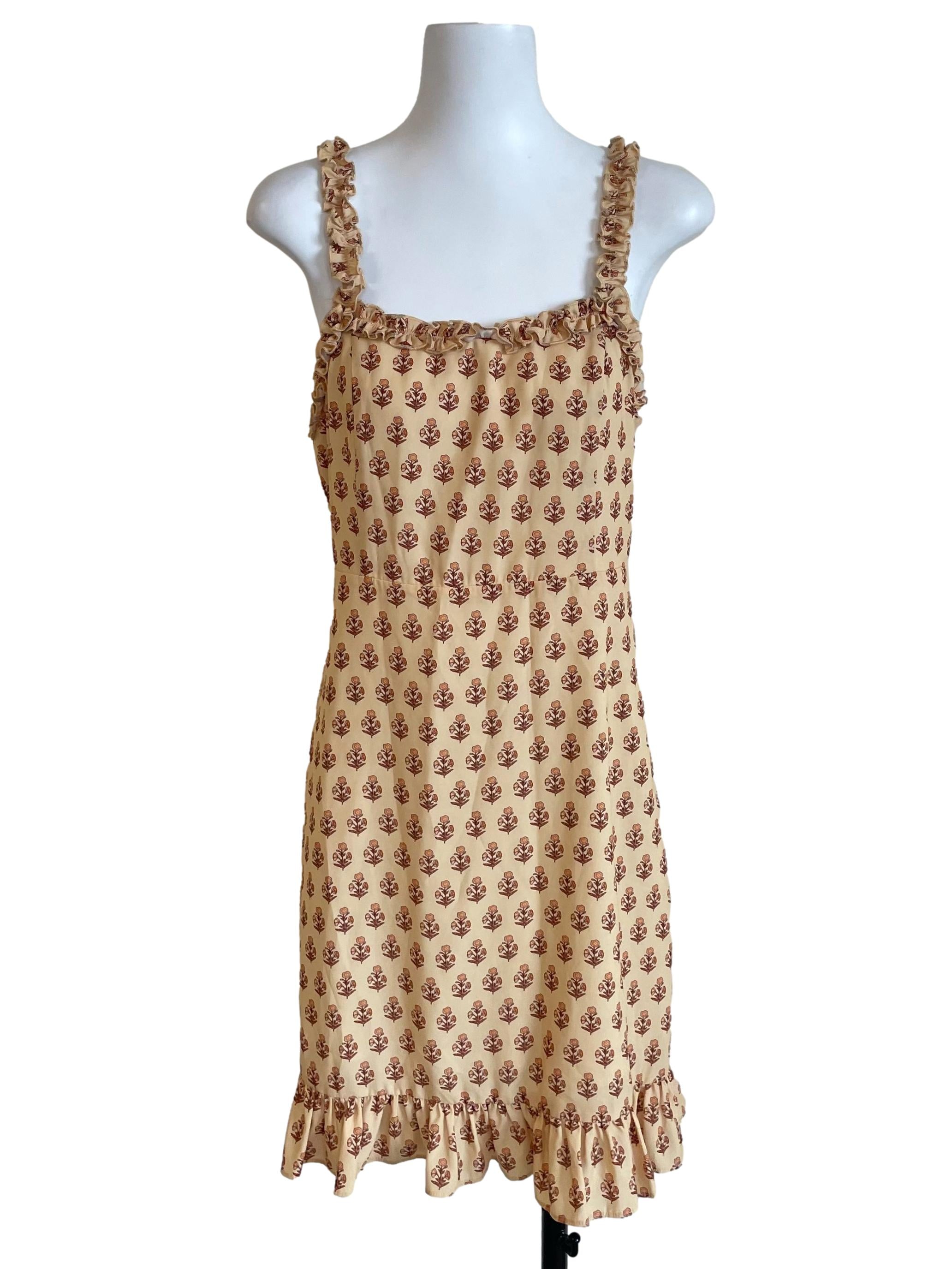 Canary Yellow Floral Ruffled A-Line Dress