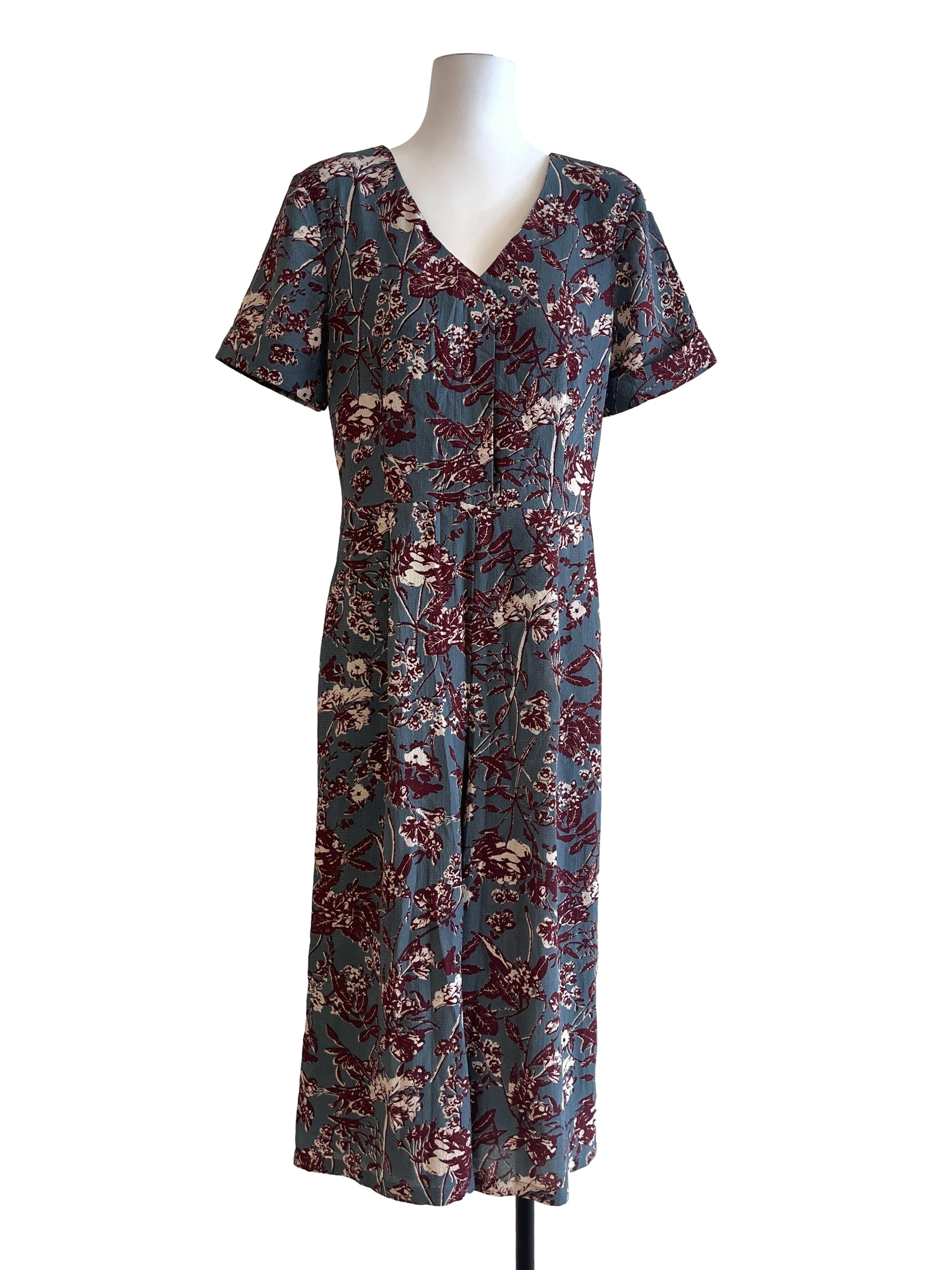 Stone Blue Floral Print V-Neck Romper