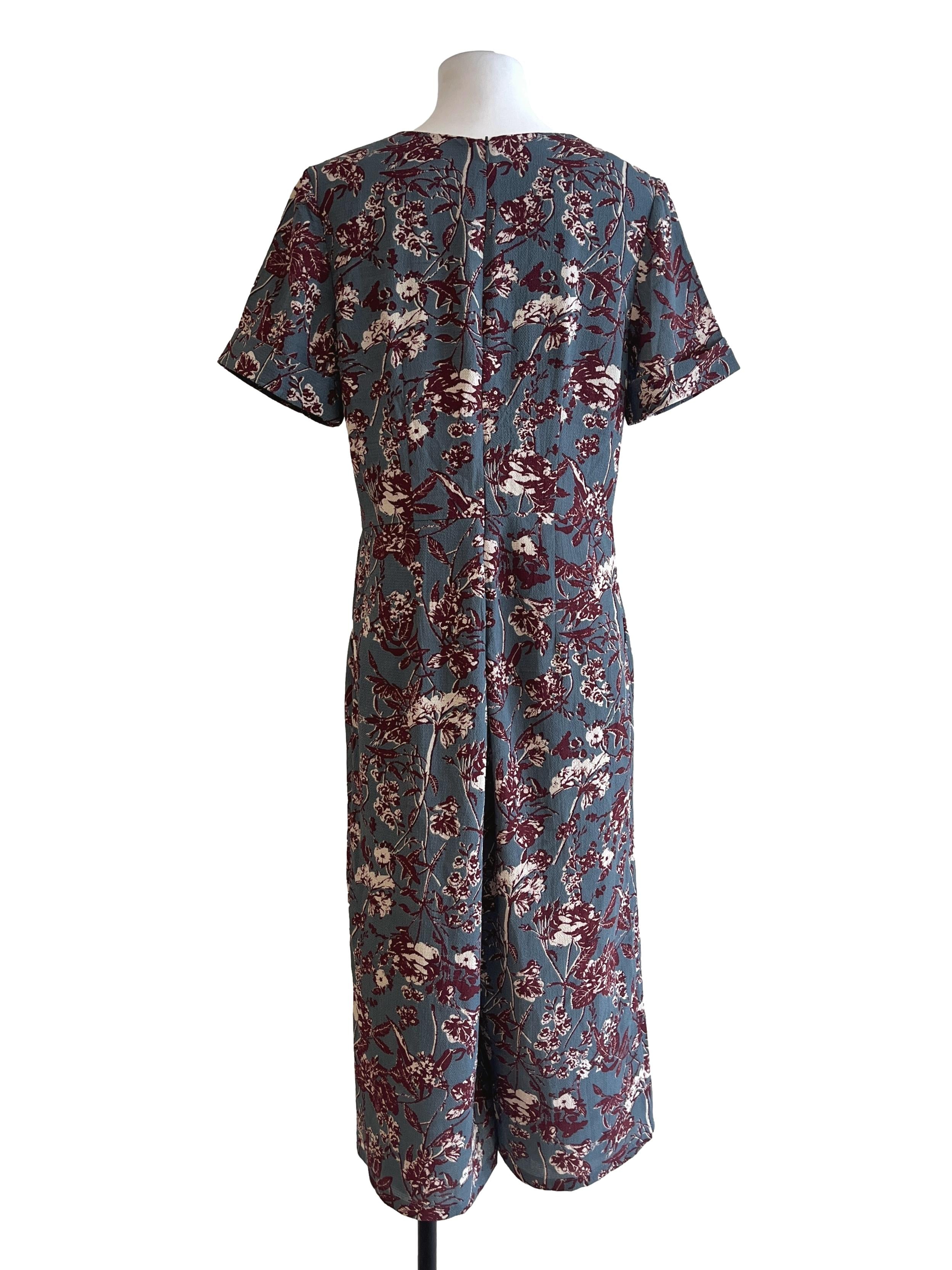 Stone Blue Floral Print V-Neck Romper