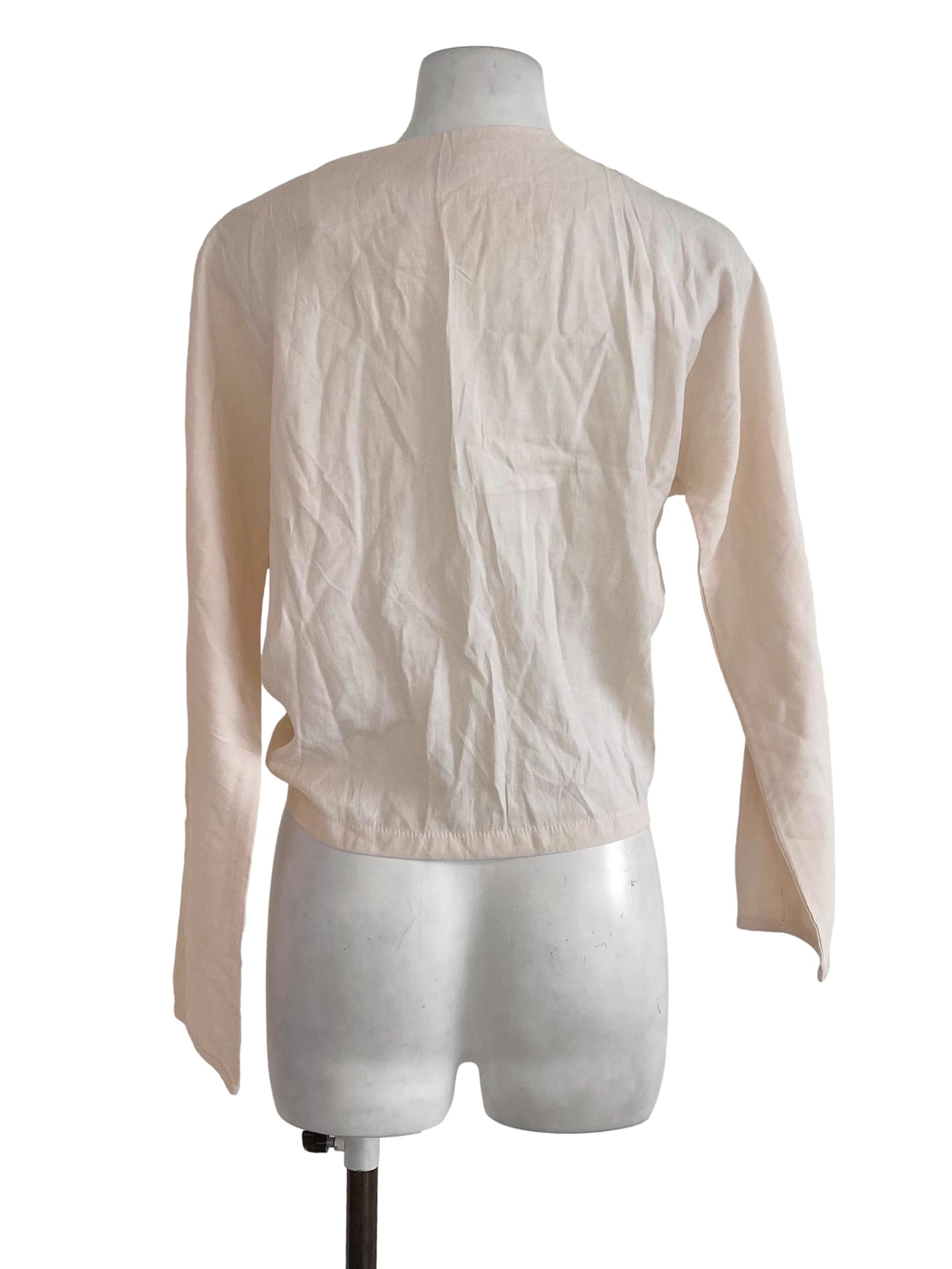 The Editor's Market  Cream Linen Drawstring Crop Top  | REFASH